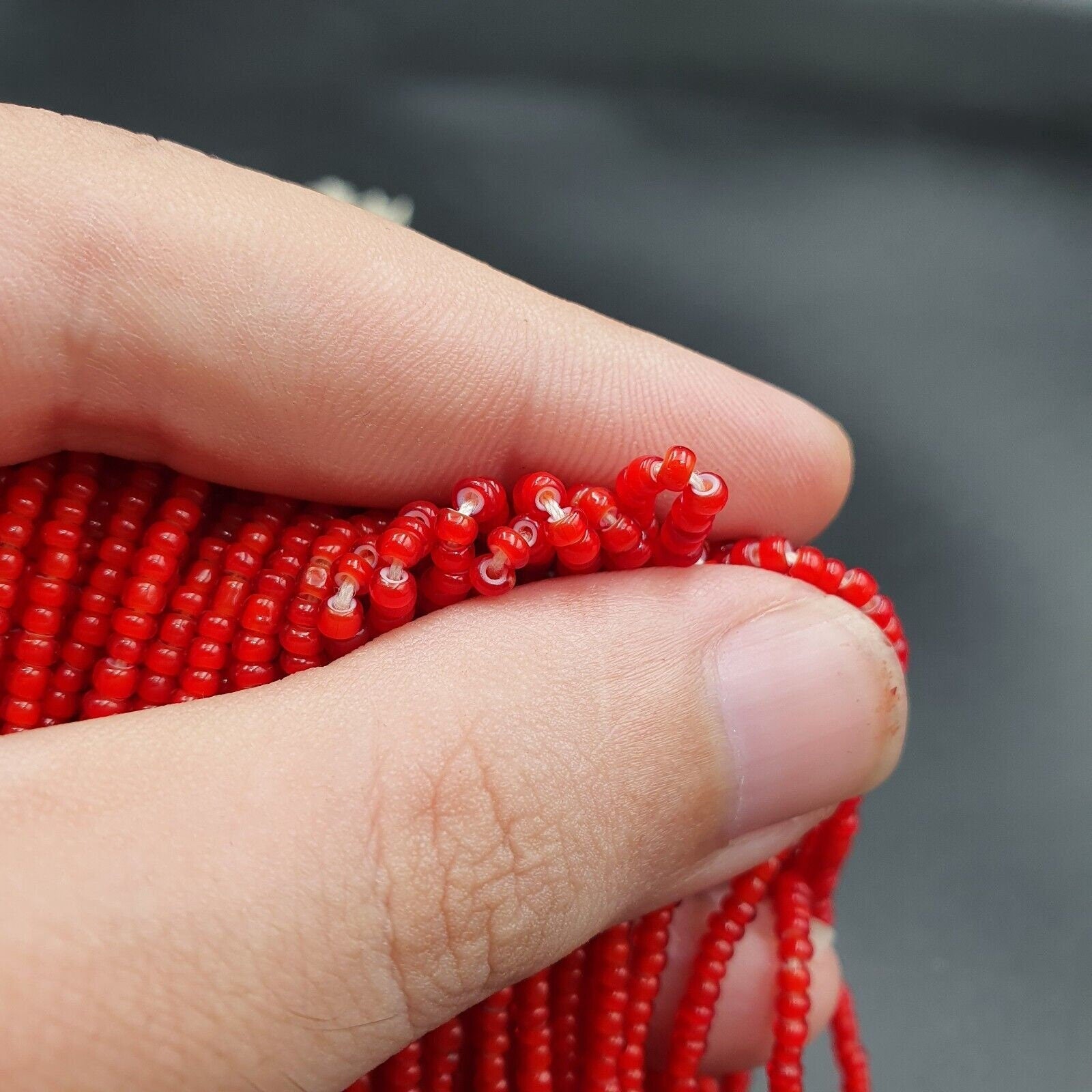 20 Strands: Antique Venetian Red White Heart Trade Beads (2mm)