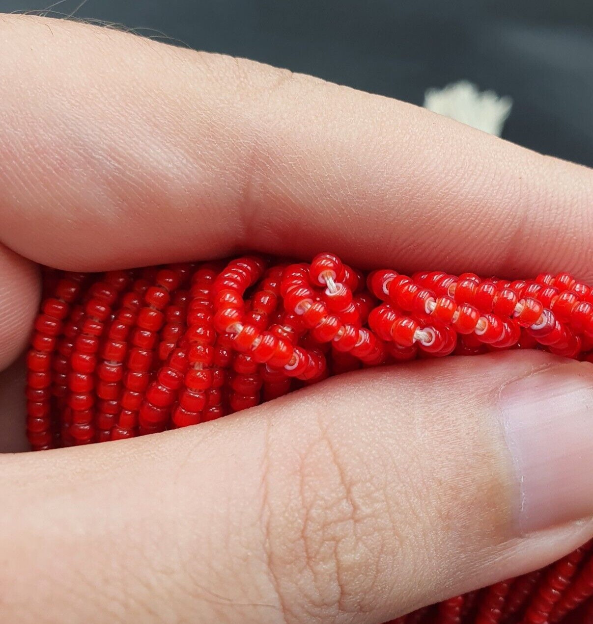 20 Strands: Antique Venetian Red White Heart Trade Beads (2mm)