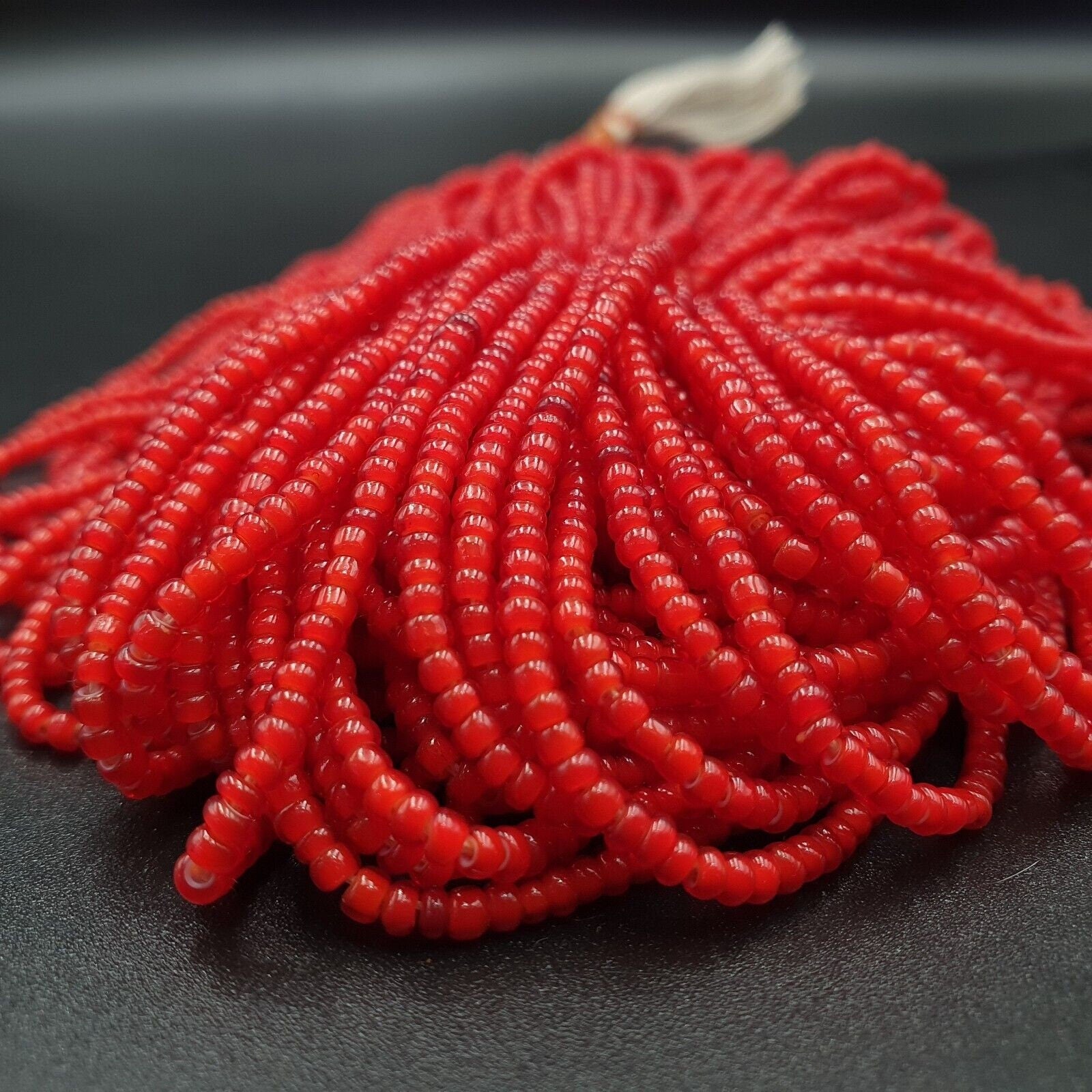 20 Strands: Antique Venetian Red White Heart Trade Beads (2mm)
