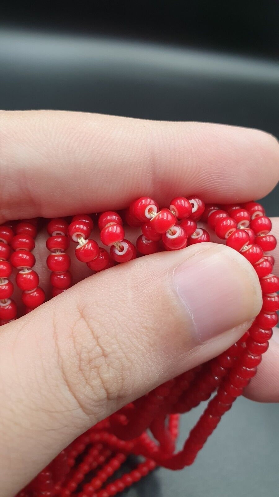 20 Strands: Antique Venetian Red White Heart Trade Beads (2mm)