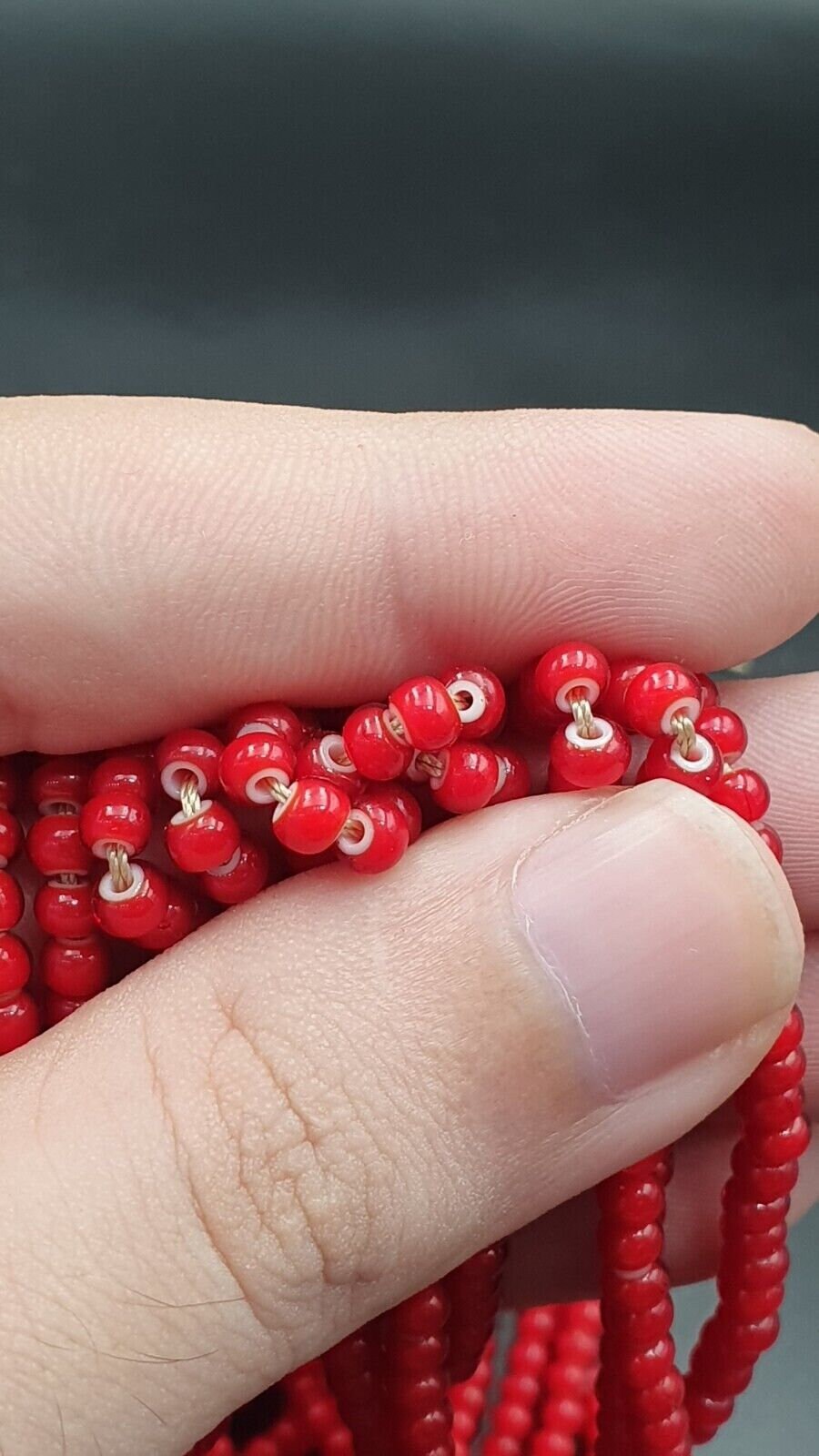 20 Strands: Antique Venetian Red White Heart Trade Beads (2mm)