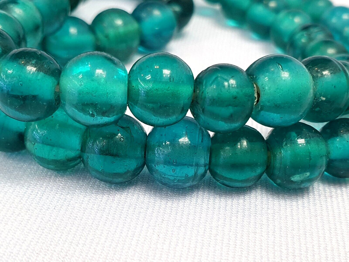 Vintage ven glass beads aquamarine blue fancy trade beads 9mm strandGift
