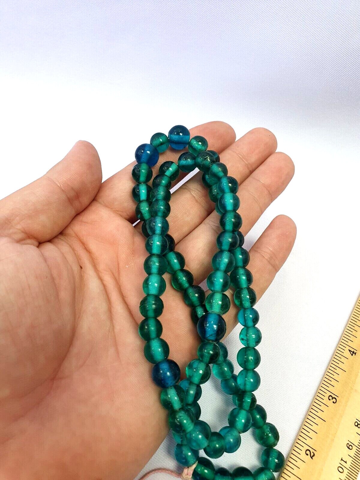 Vintage ven glass beads aquamarine blue fancy trade beads 9mm strandGift