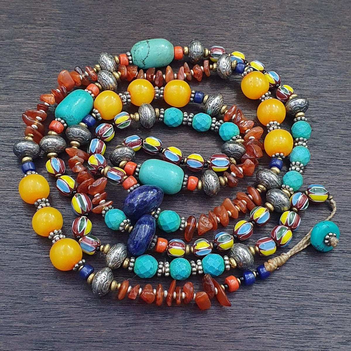 Turquoise coral amber agate stone tibetan nepal necklace boho ethnic jewelry 40"