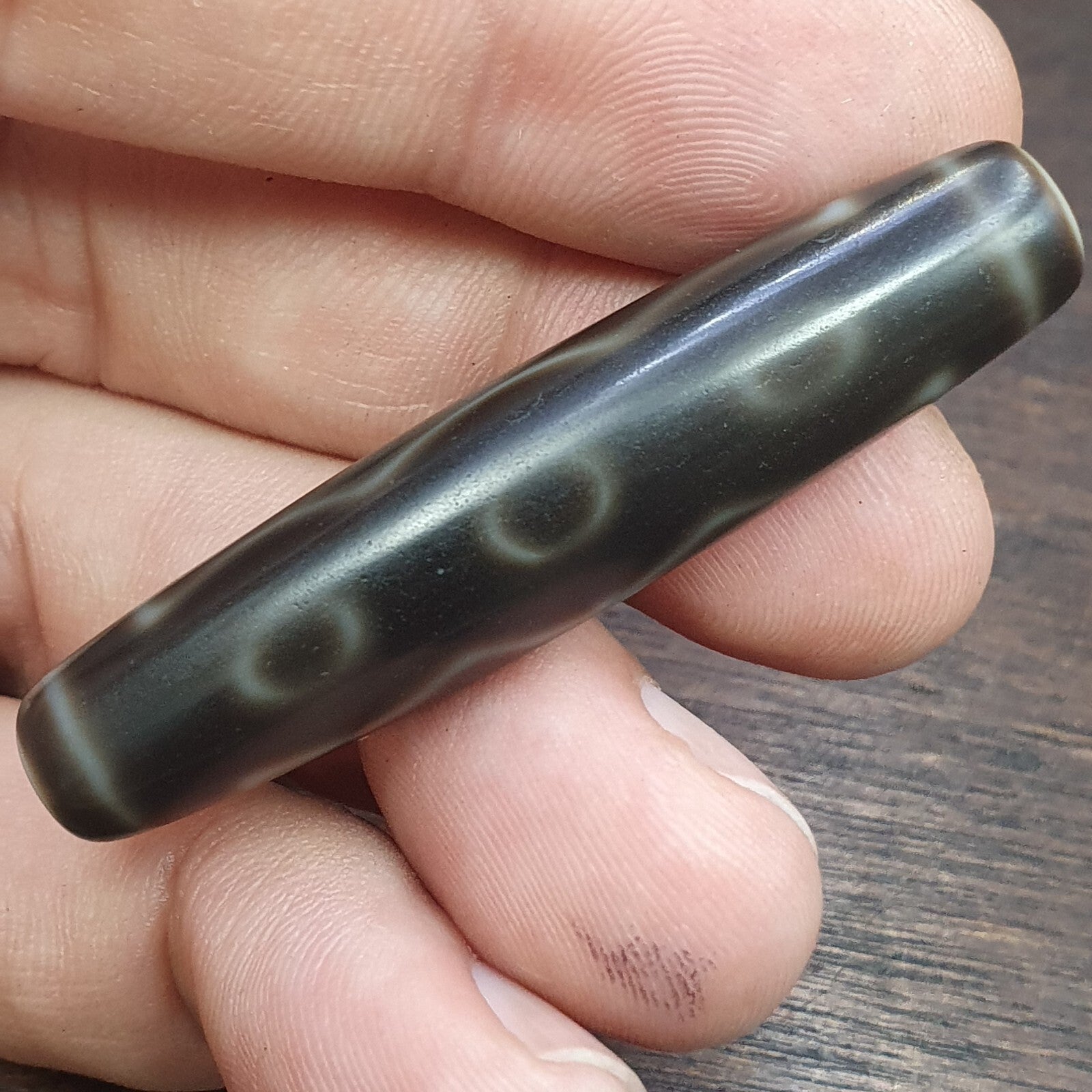 High quality Old Tibetan 5 Circle Square Eyes Agate stone Dzi Bead Amulet HQ-4