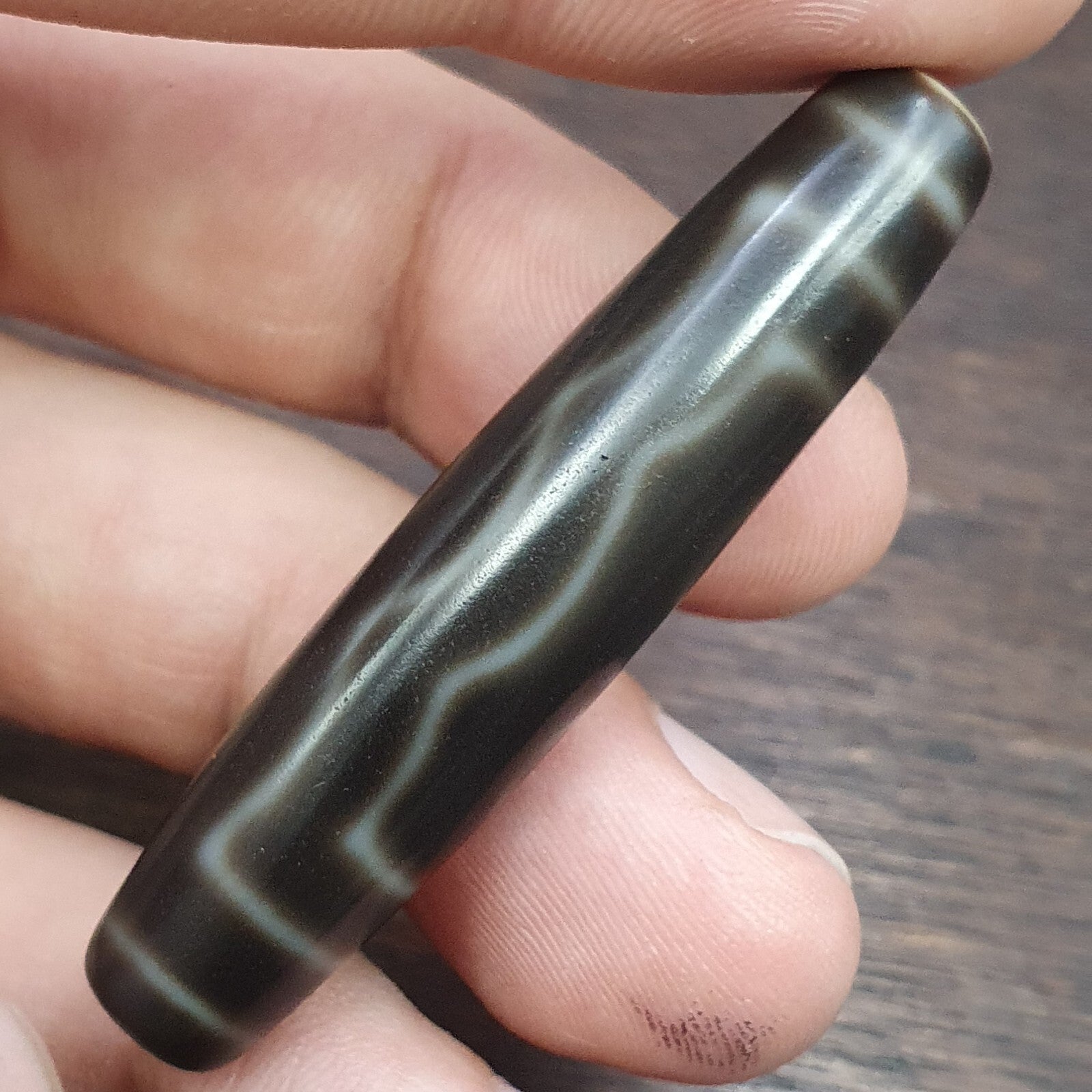 High quality Old Tibetan 5 Circle Square Eyes Agate stone Dzi Bead Amulet HQ-4