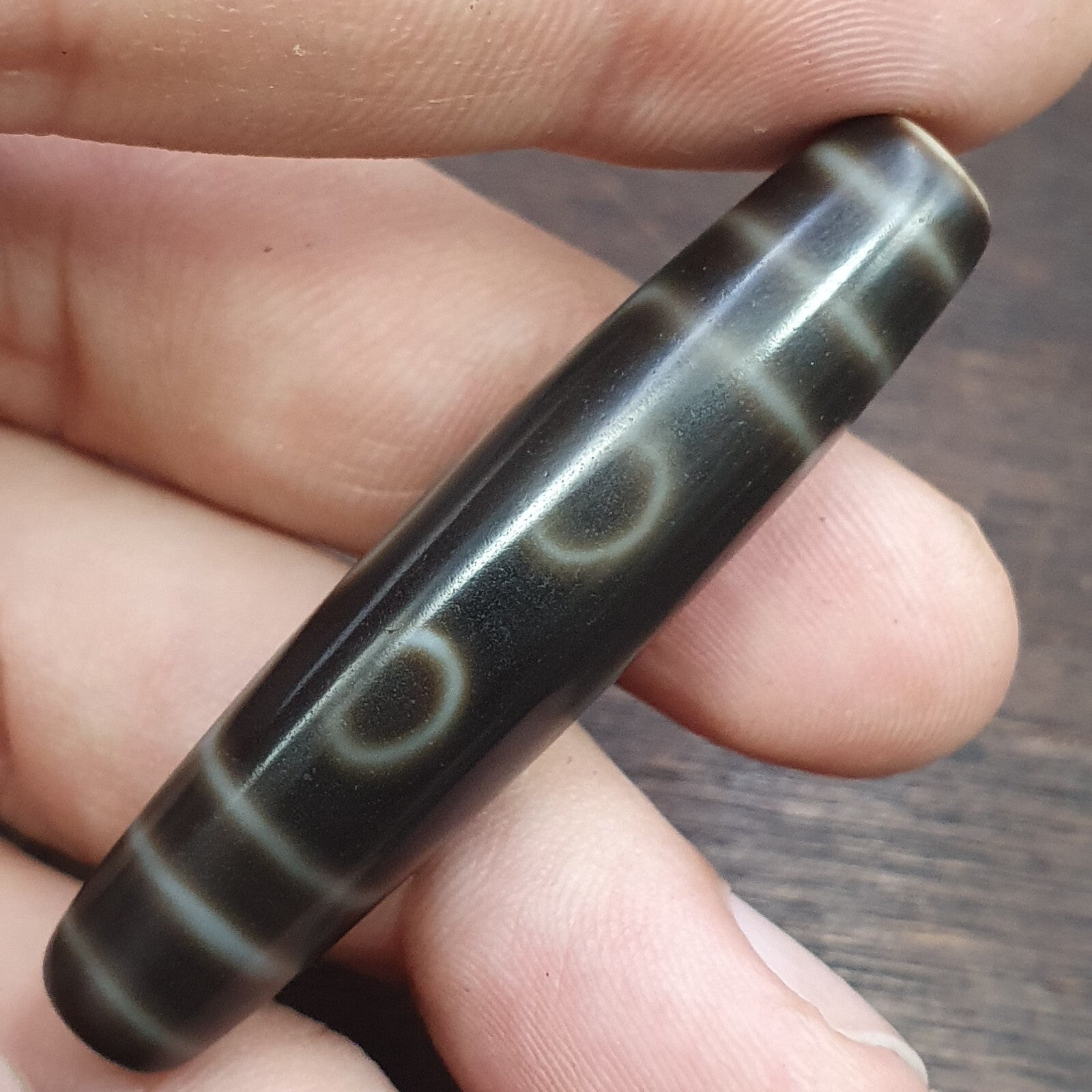 High quality Old Tibetan 5 Circle Square Eyes Agate stone Dzi Bead Amulet HQ-4