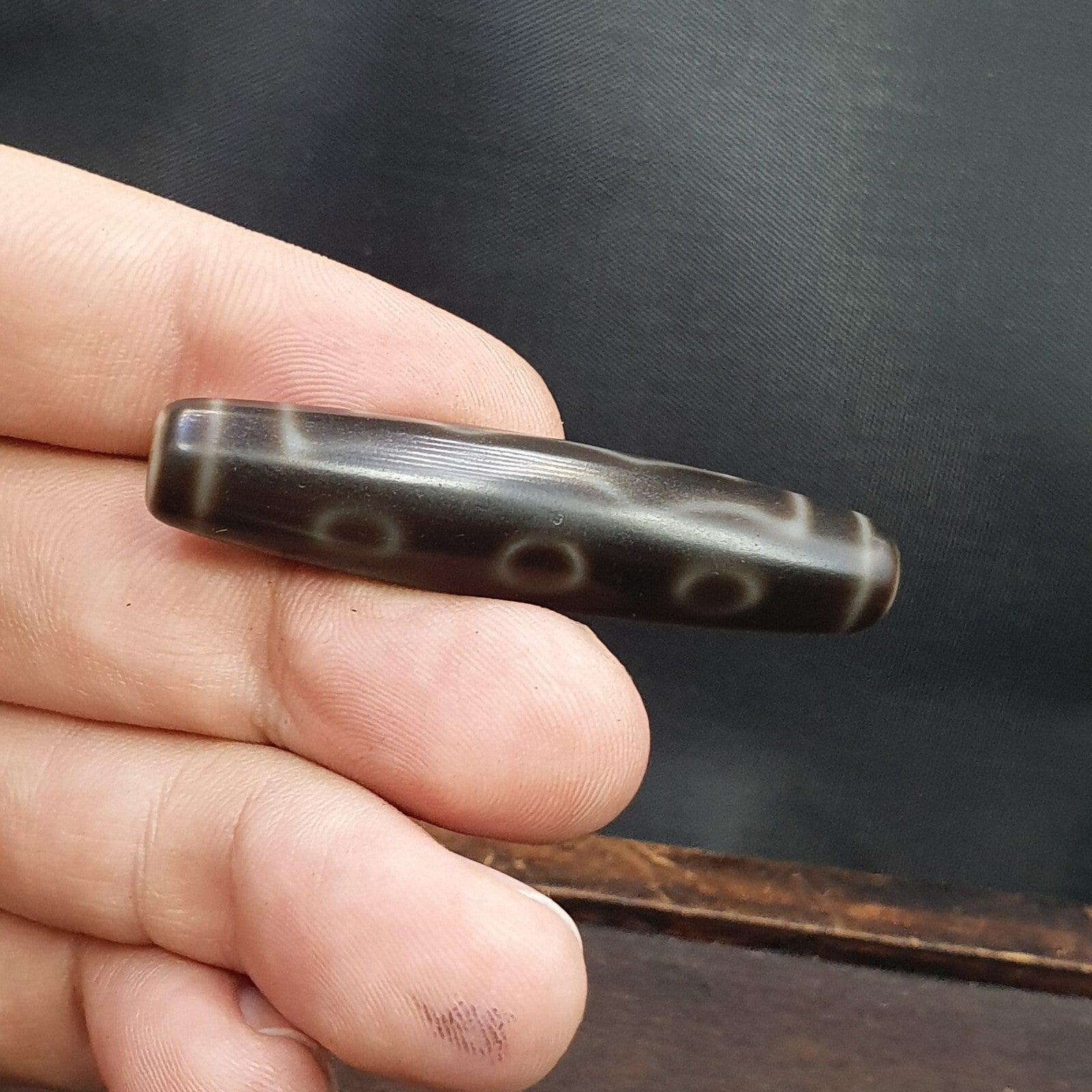 High quality Old Tibetan 5 Circle Square Eyes Agate stone Dzi Bead Amulet HQ-4