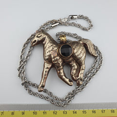 Wonderful Black onyx on Horse pendent Carved Rare Tibetan Pendant necklace