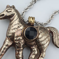 Wonderful Black onyx on Horse pendent Carved Rare Tibetan Pendant necklace