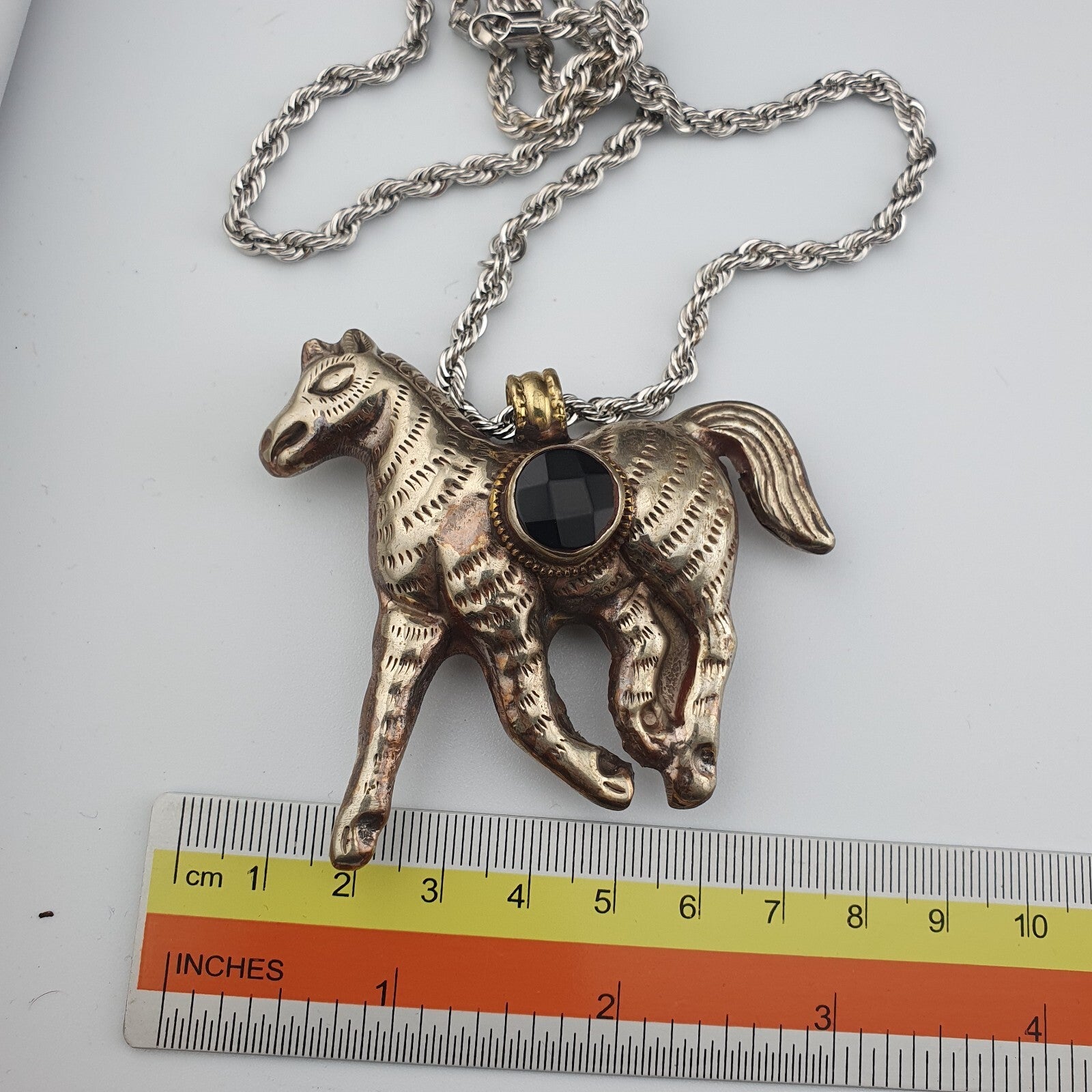 Wonderful Black onyx on Horse pendent Carved Rare Tibetan Pendant necklace