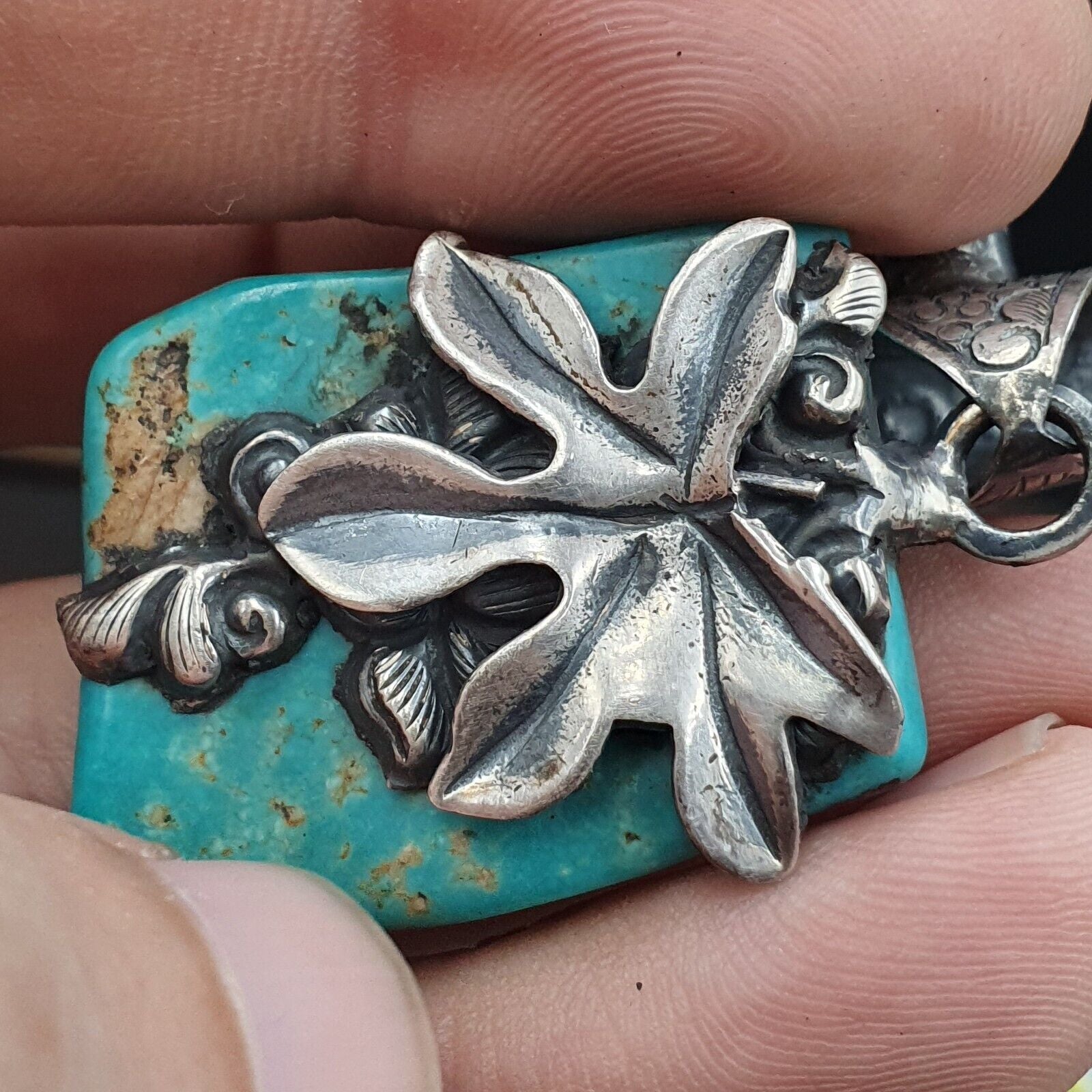 Amazing Natural Arizona Turquoise Nugget, Coral 925 STERLING SILVER Pendant TP2