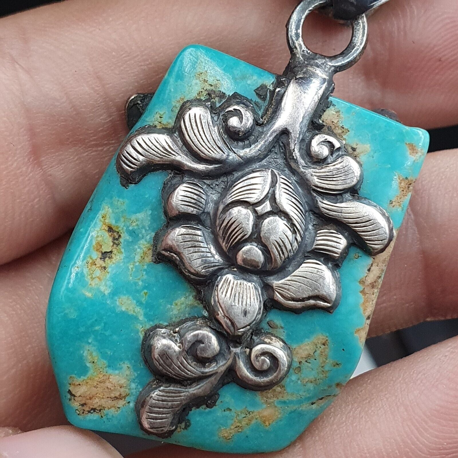 Amazing Natural Arizona Turquoise Nugget, Coral 925 STERLING SILVER Pendant TP2
