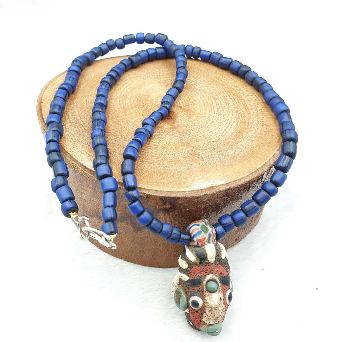 Antique Vintage handmade face bead mosaic Glass Beaded Strand Necklace