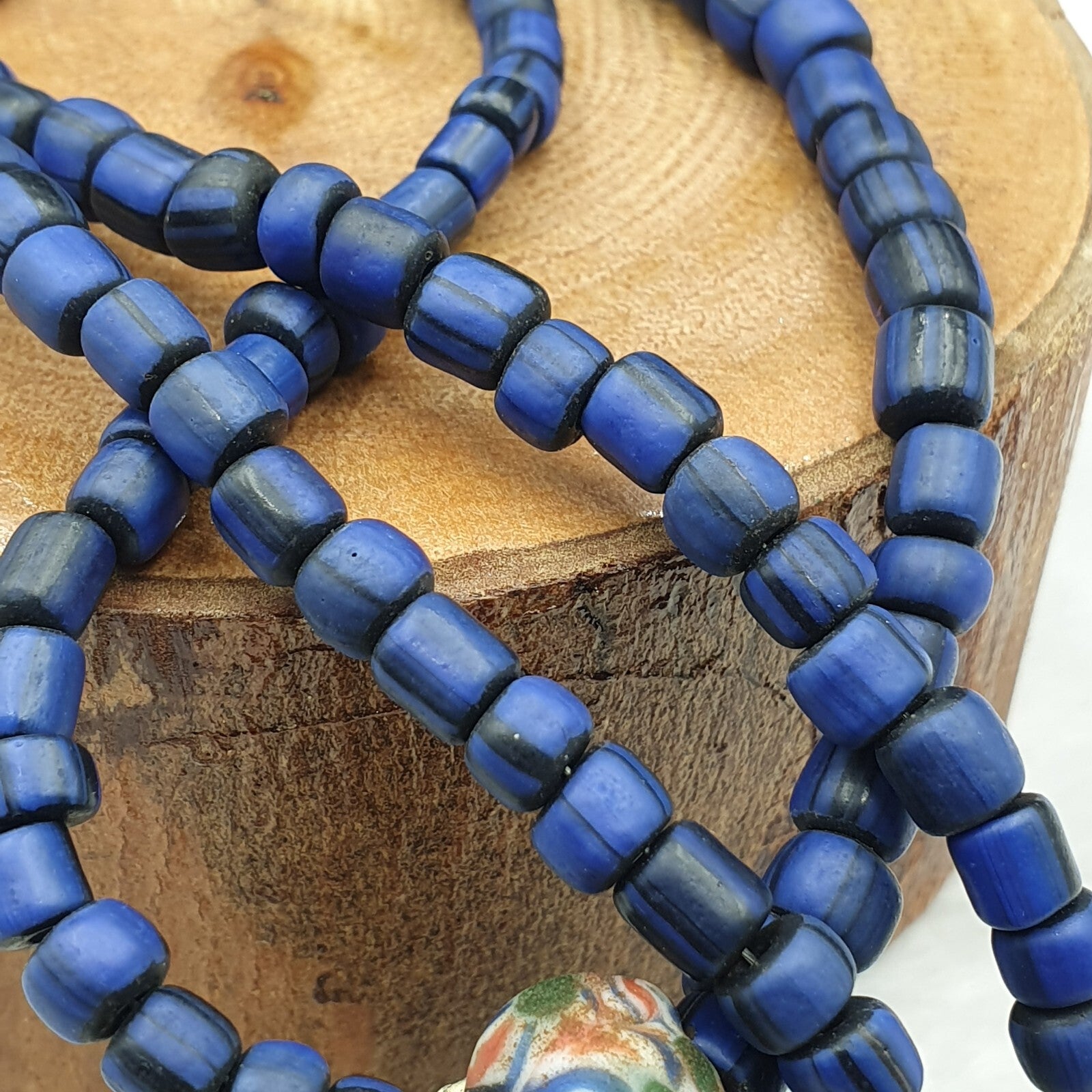 Antique Vintage handmade face bead mosaic Glass Beaded Strand Necklace