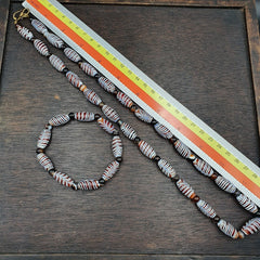 Set Of Vintage Feather pattern & Agate Beads 18x9.5MM  24" Necklace and bracelet