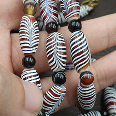 Set Of Vintage Feather pattern & Agate Beads 18x9.5MM  24" Necklace and bracelet