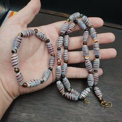 Set Of Vintage Feather pattern & Agate Beads 18x9.5MM  24" Necklace and bracelet