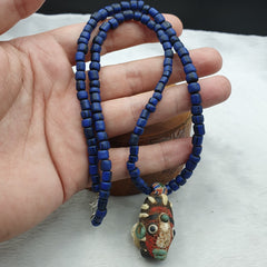 Antique Vintage handmade face bead mosaic Glass Beaded Strand Necklace