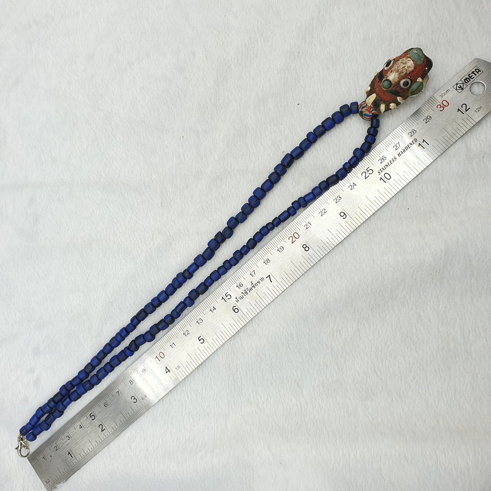 Antique Vintage handmade face bead mosaic Glass Beaded Strand Necklace