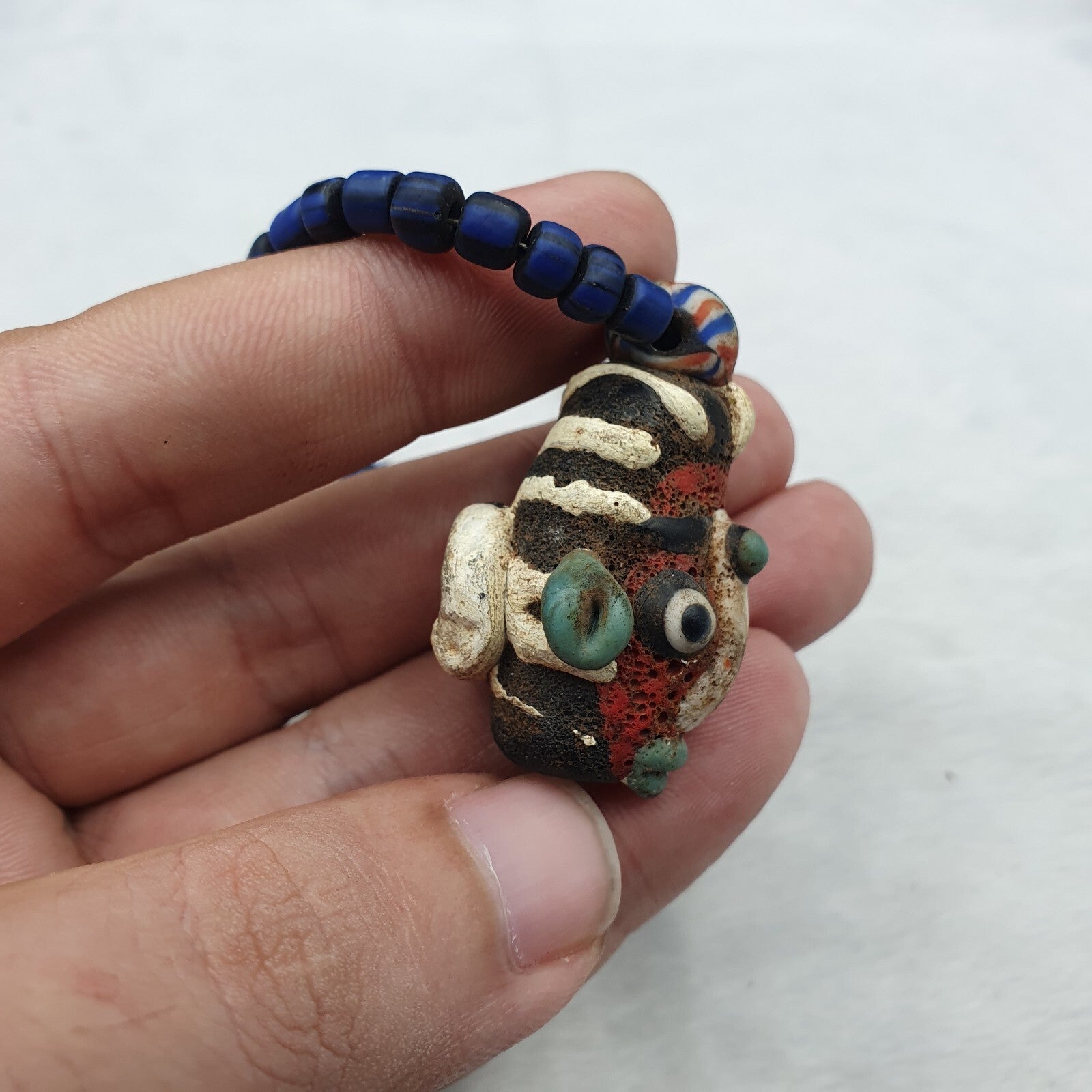 Antique Vintage handmade face bead mosaic Glass Beaded Strand Necklace