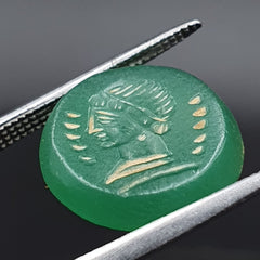 Antique Green AGATE SEAL BEAD " Queen, Intaglio Stamp Ring Cabochon