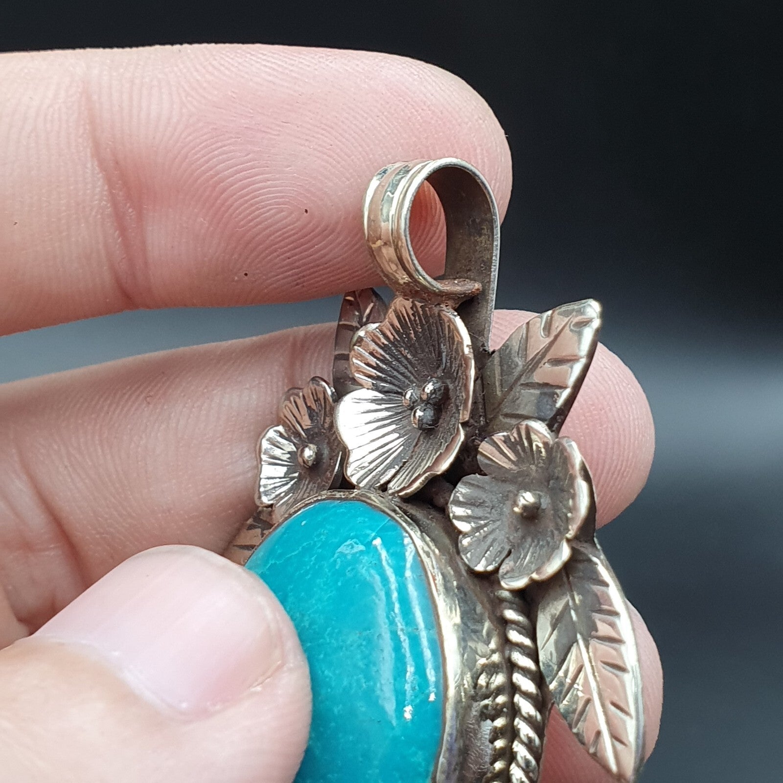 BIG MEN'S VINTAGE Natural Blue Tibetan Turquois Mix SILVER bras Pendant Necklace