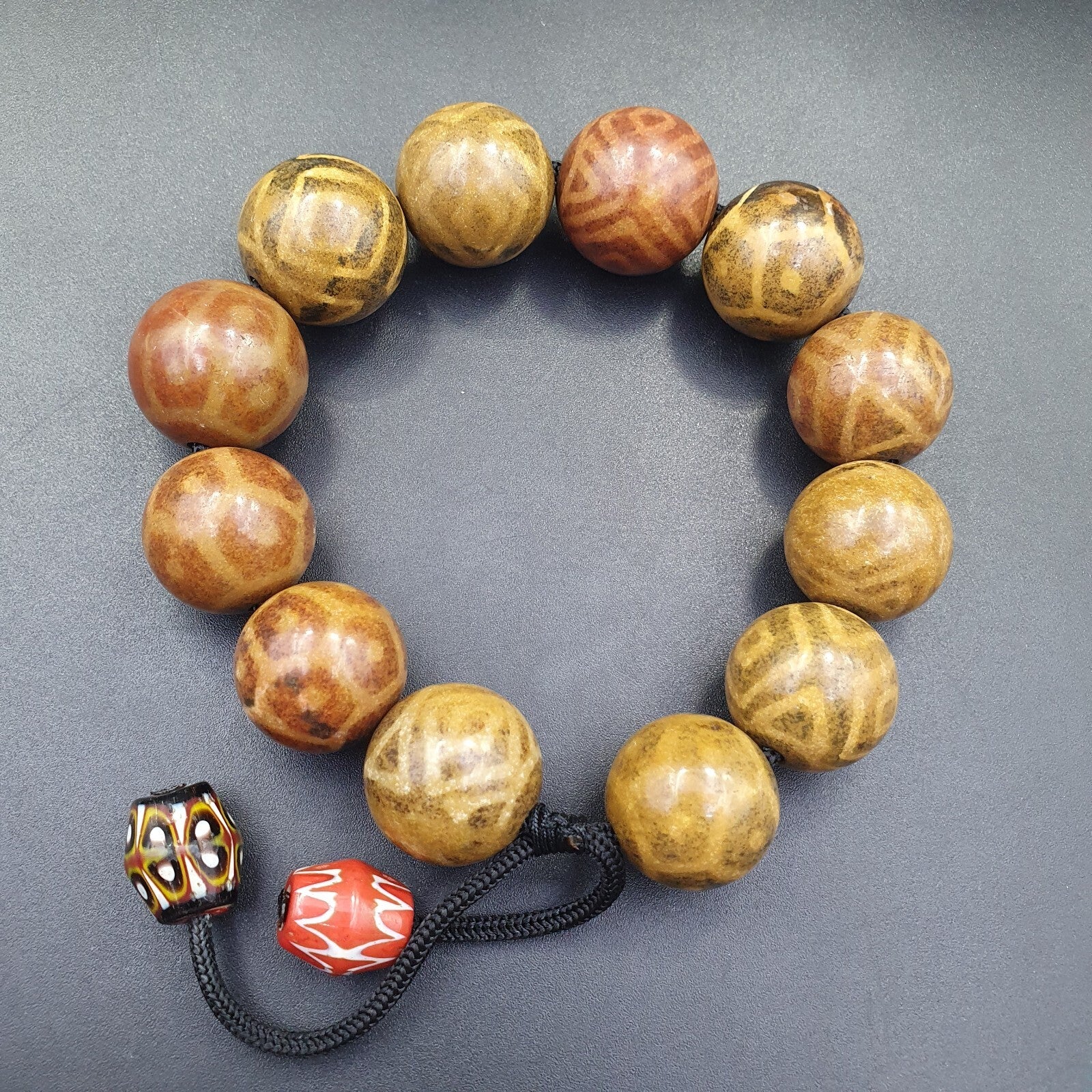 South Asian Burmese Antiques Pumtek Pyu Beads 20 - 22mm Lot 12 Beads Bracelet