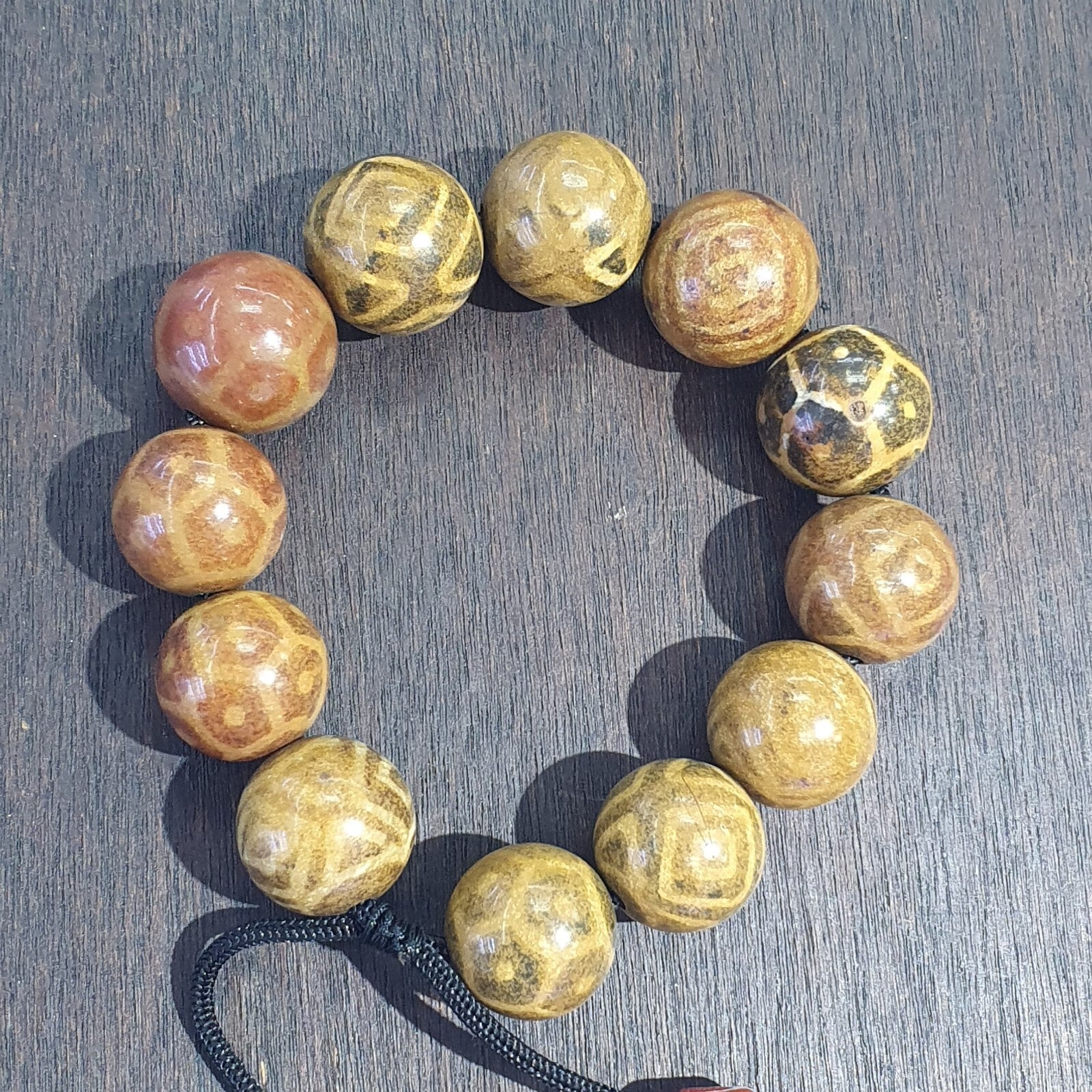 South Asian Burmese Antiques Pumtek Pyu Beads 20 - 22mm Lot 12 Beads Bracelet