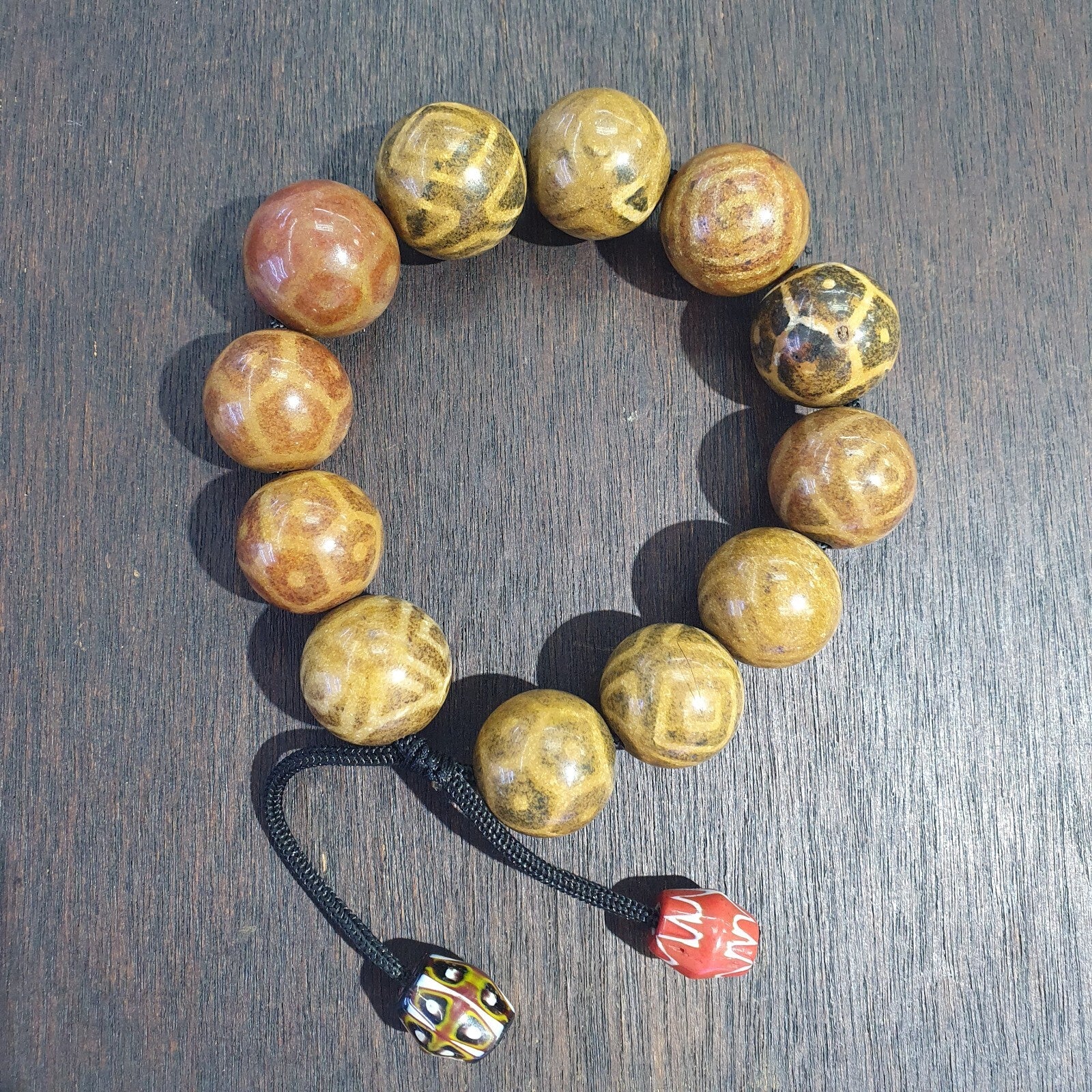 South Asian Burmese Antiques Pumtek Pyu Beads 20 - 22mm Lot 12 Beads Bracelet