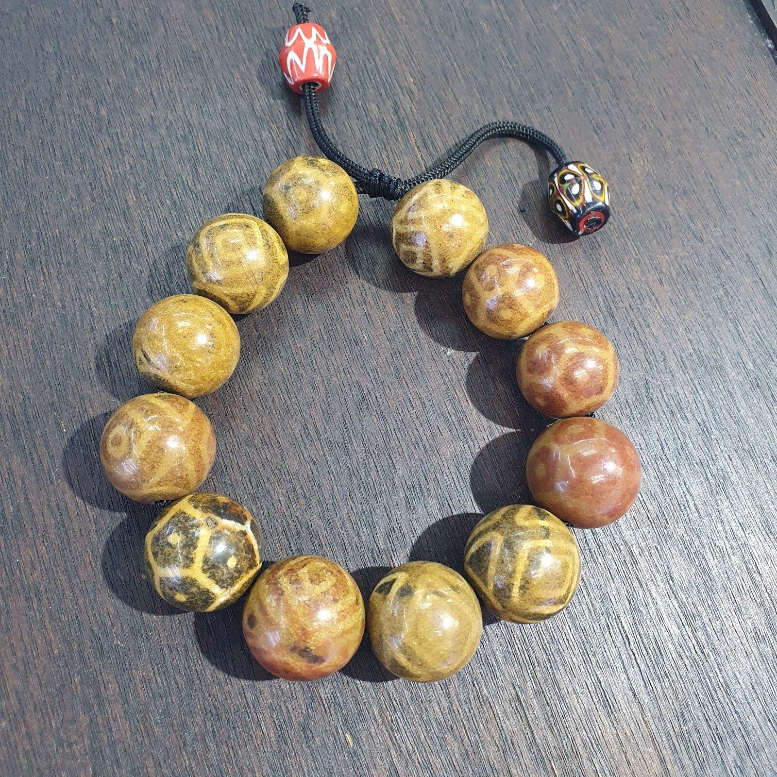 South Asian Burmese Antiques Pumtek Pyu Beads 20 - 22mm Lot 12 Beads Bracelet