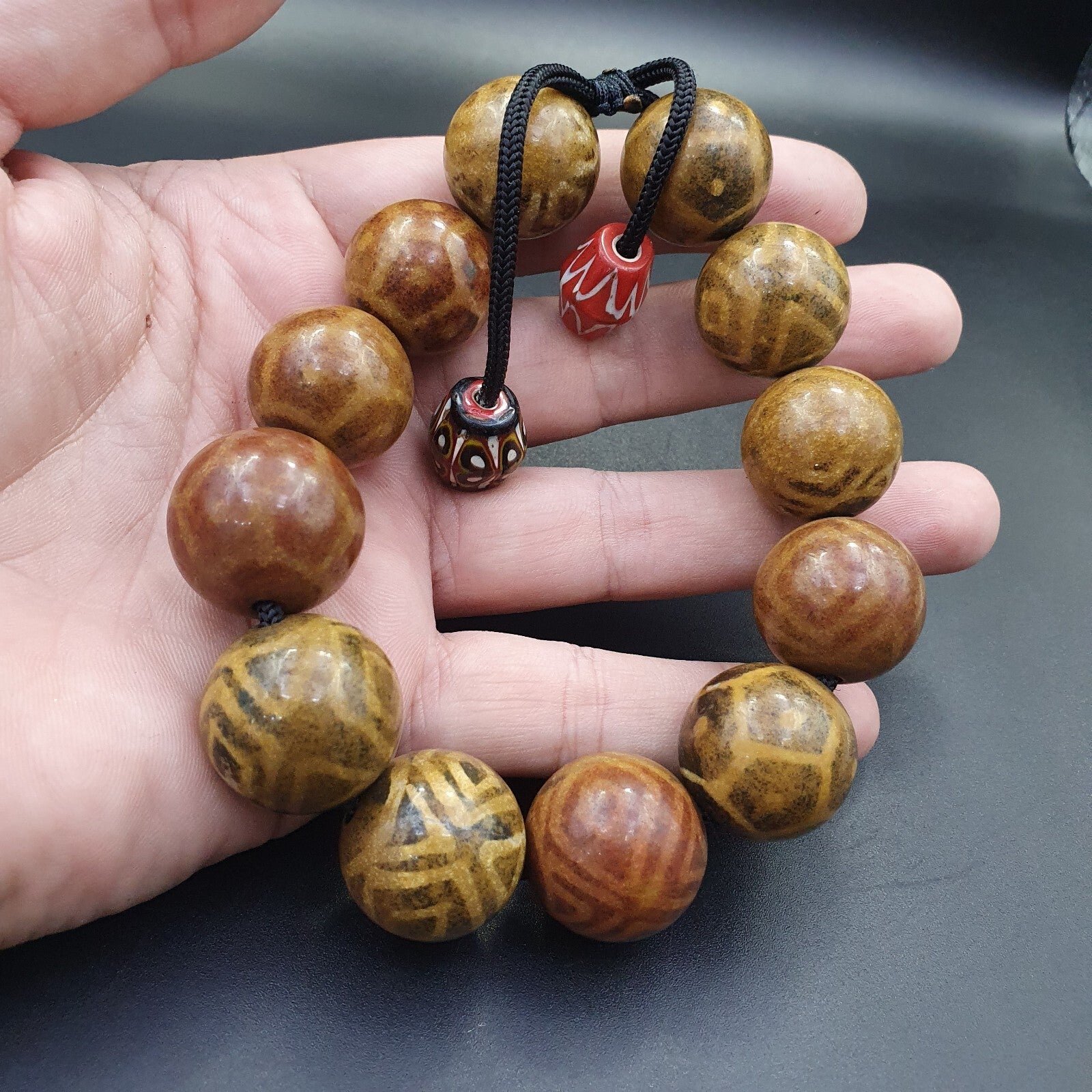 South Asian Burmese Antiques Pumtek Pyu Beads 20 - 22mm Lot 12 Beads Bracelet