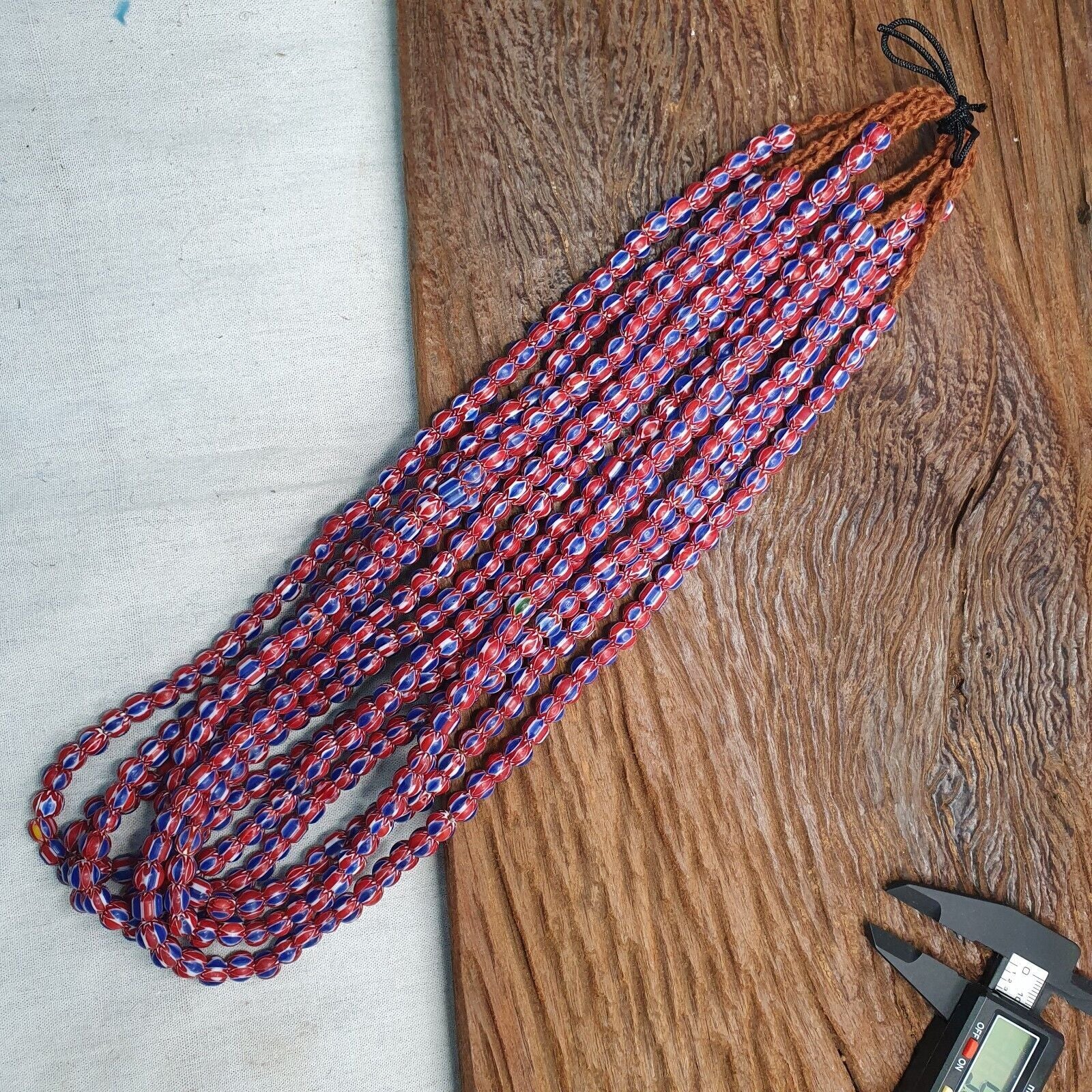 Vintage Blue Red Chevron Beads Venetian African style Beads 8mm