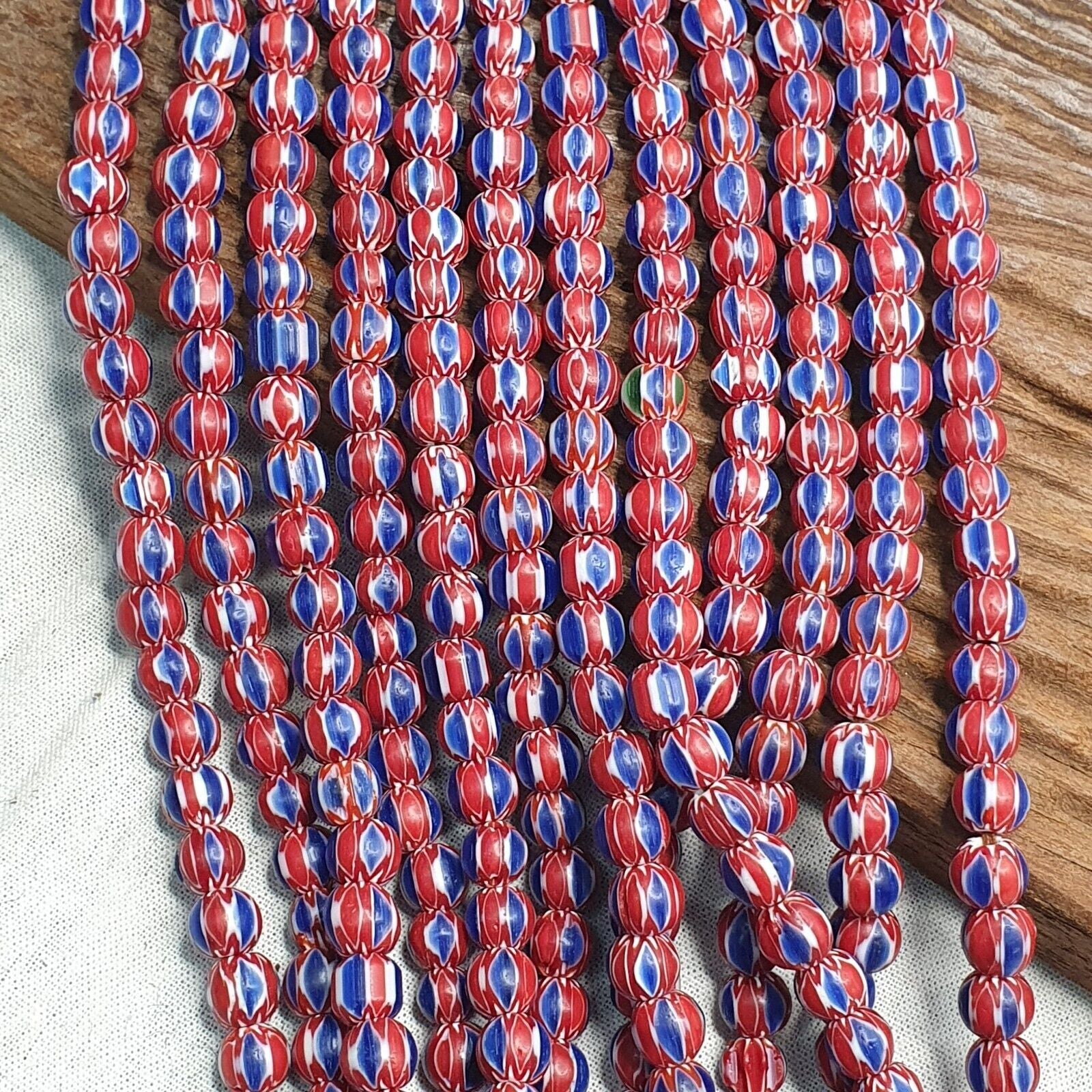 Vintage Blue Red Chevron Beads Venetian African style Beads 8mm