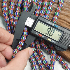 Vintage Blue Green Chevron Beads Venetian African style Beads Long Strand