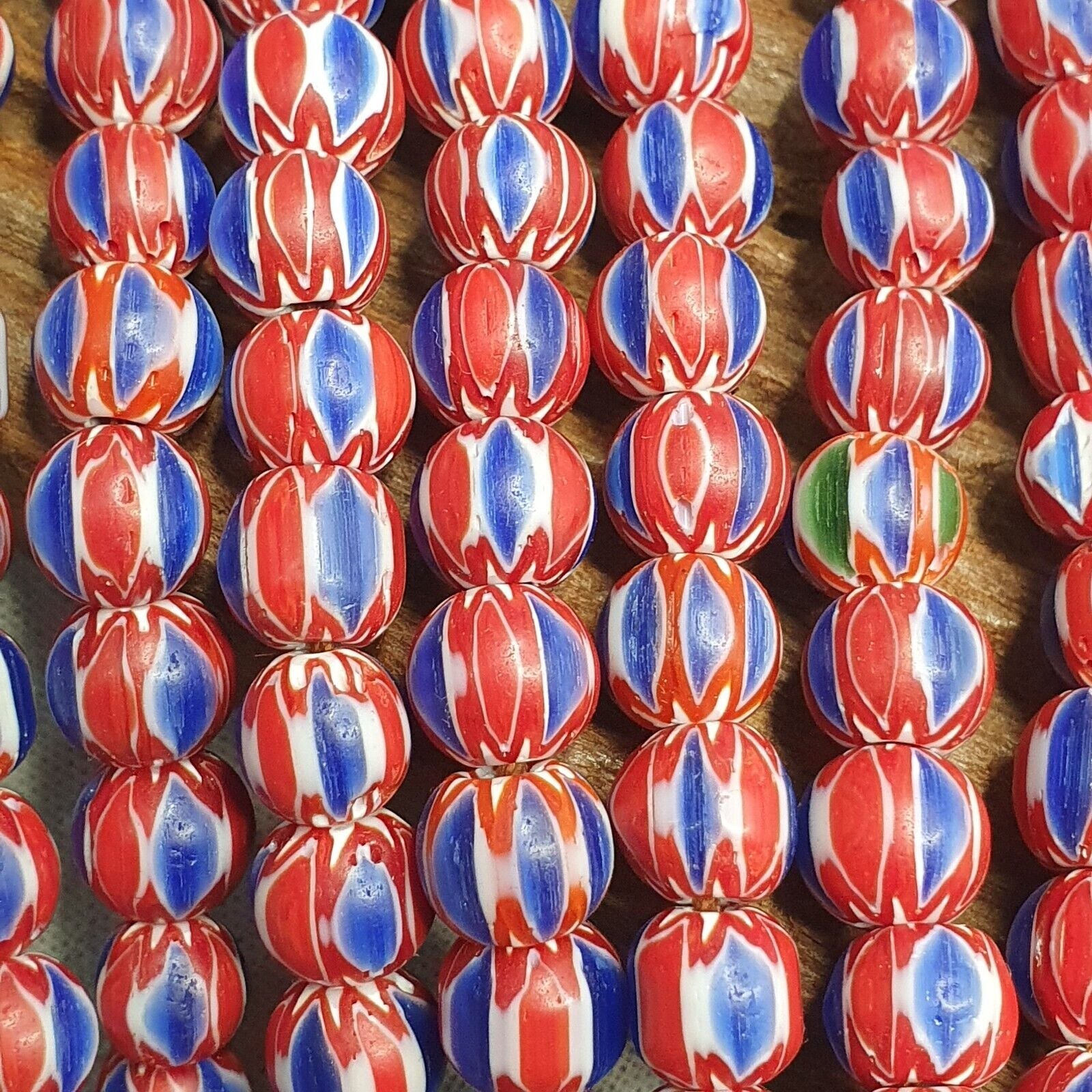 Vintage Blue Red Chevron Beads Venetian African style Beads 8mm