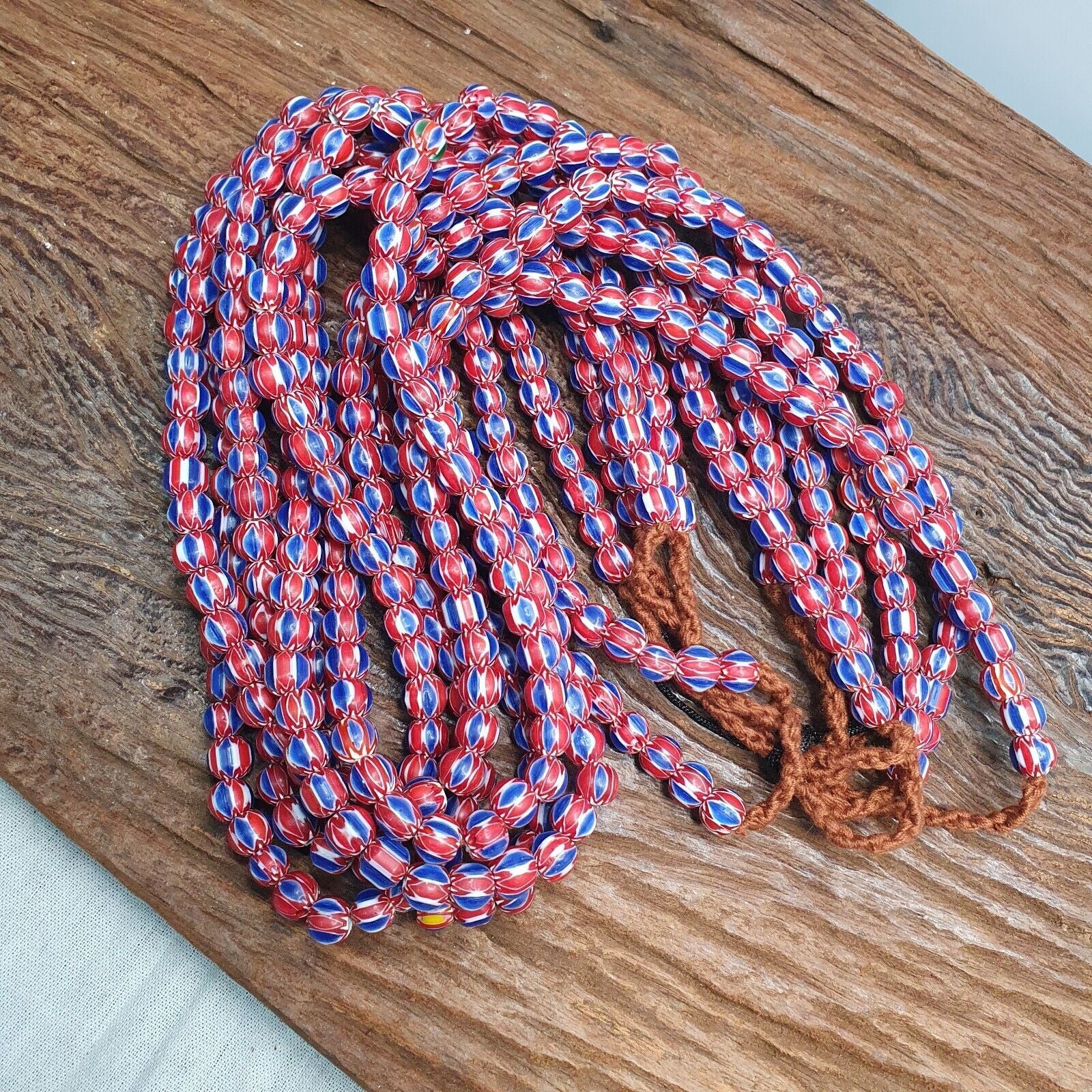 Vintage Blue Red Chevron Beads Venetian African style Beads 8mm