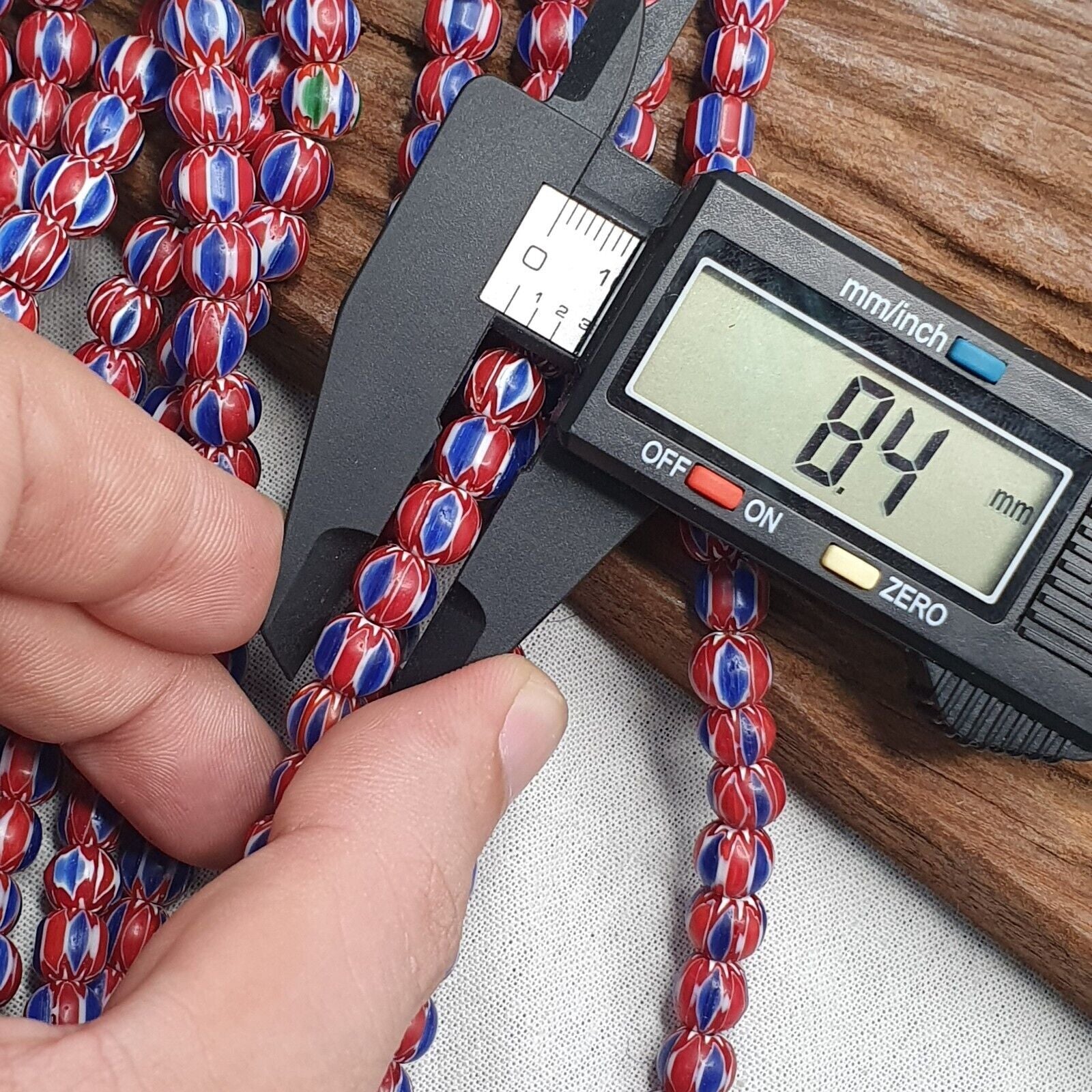 Vintage Blue Red Chevron Beads Venetian African style Beads 8mm