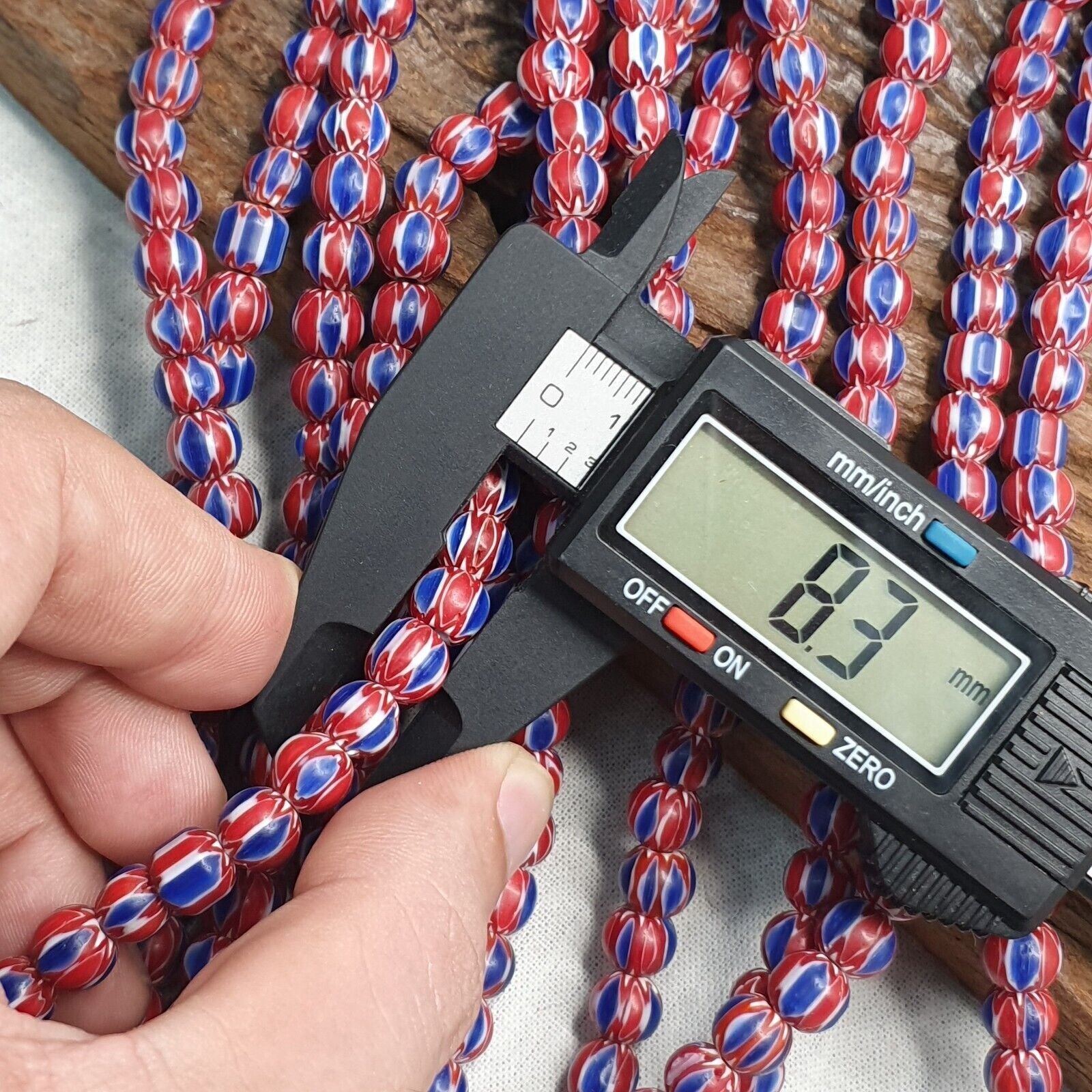 Vintage Blue Red Chevron Beads Venetian African style Beads 8mm