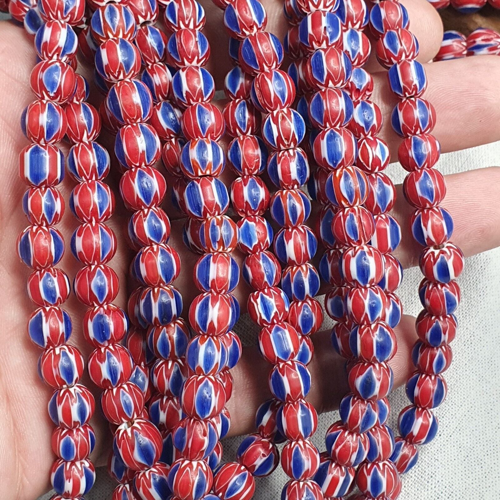 Vintage Blue Red Chevron Beads Venetian African style Beads 8mm