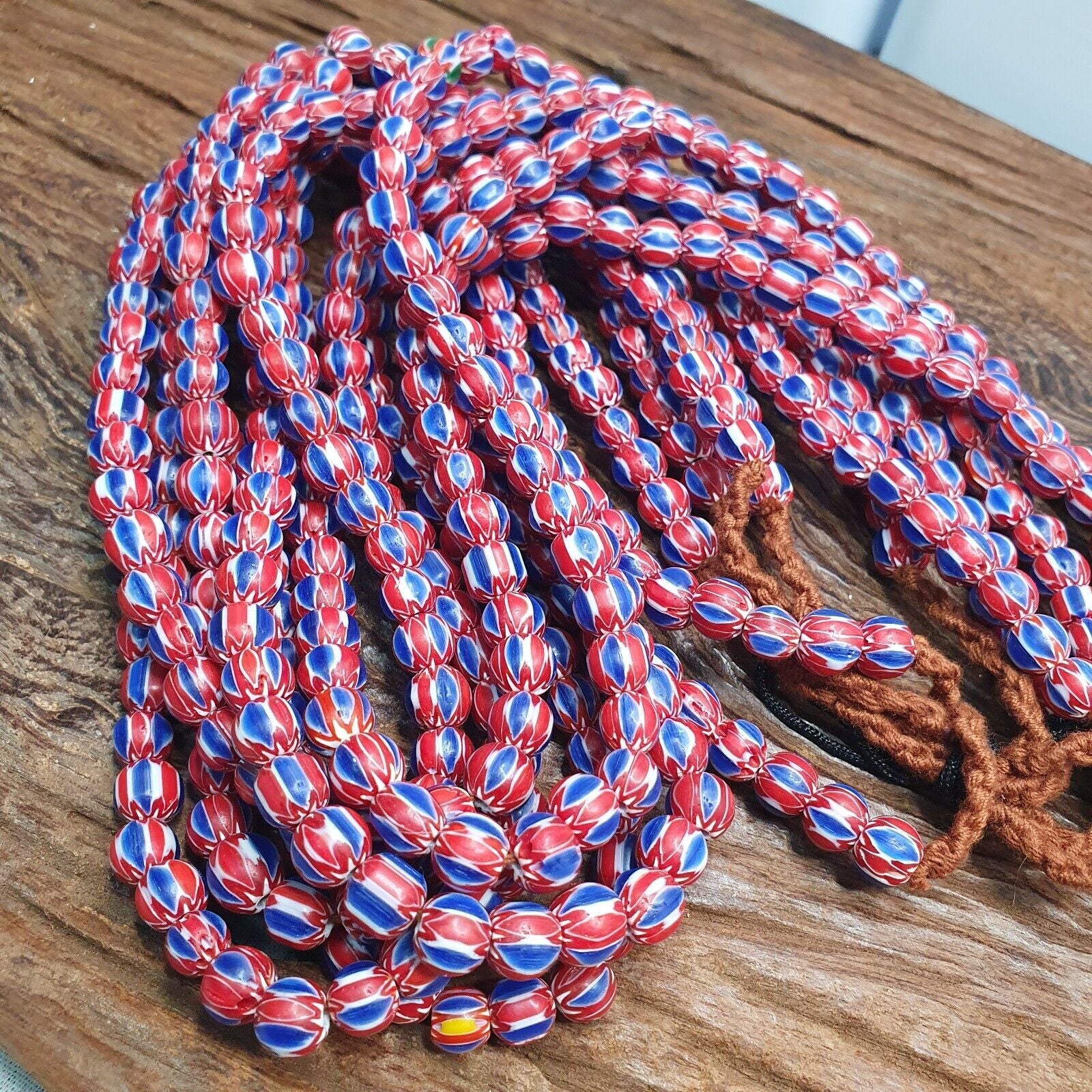 Vintage Blue Red Chevron Beads Venetian African style Beads 8mm