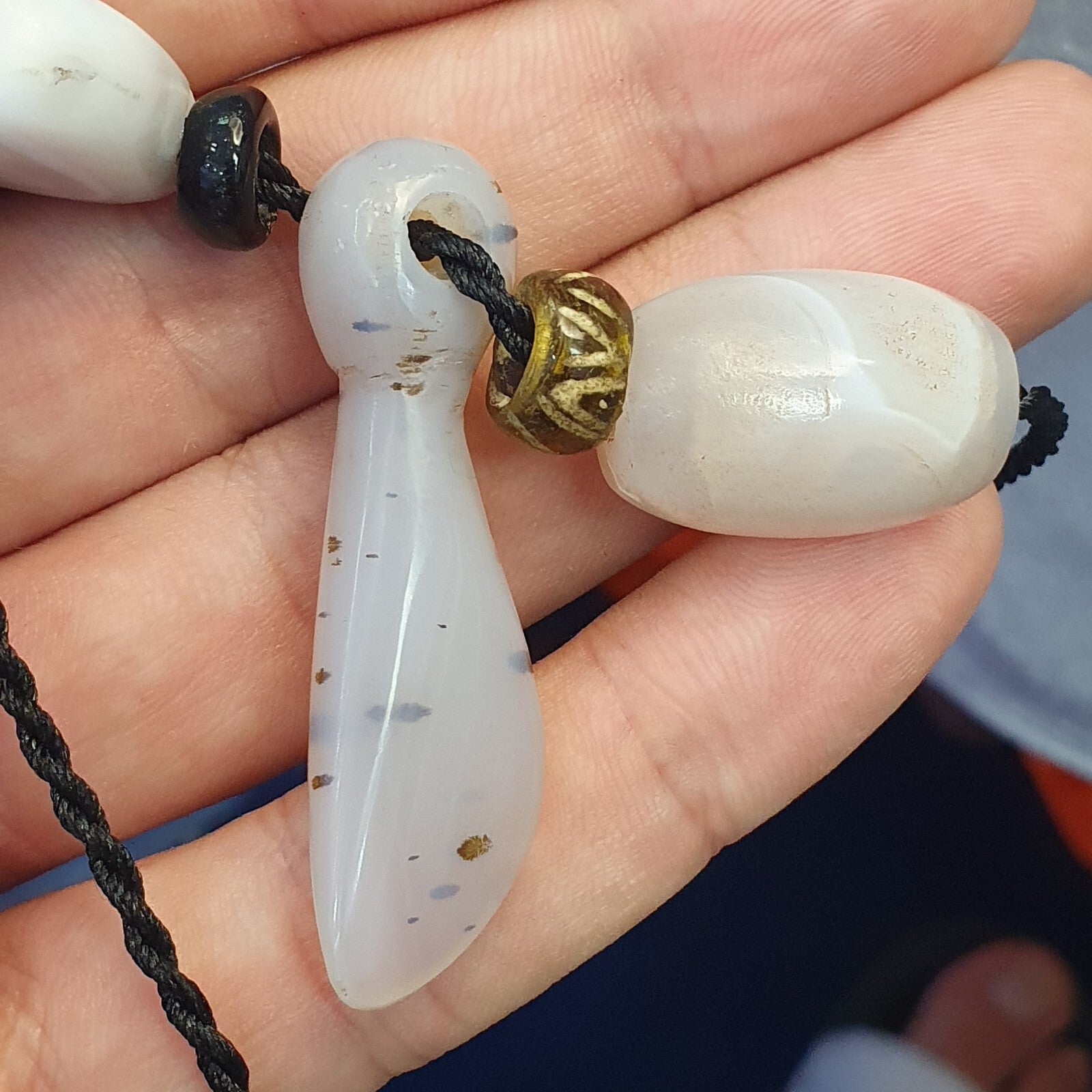 3 pcs Lot Antique Ancient Old Himalayan Blue lace chalcedony Agate Beads