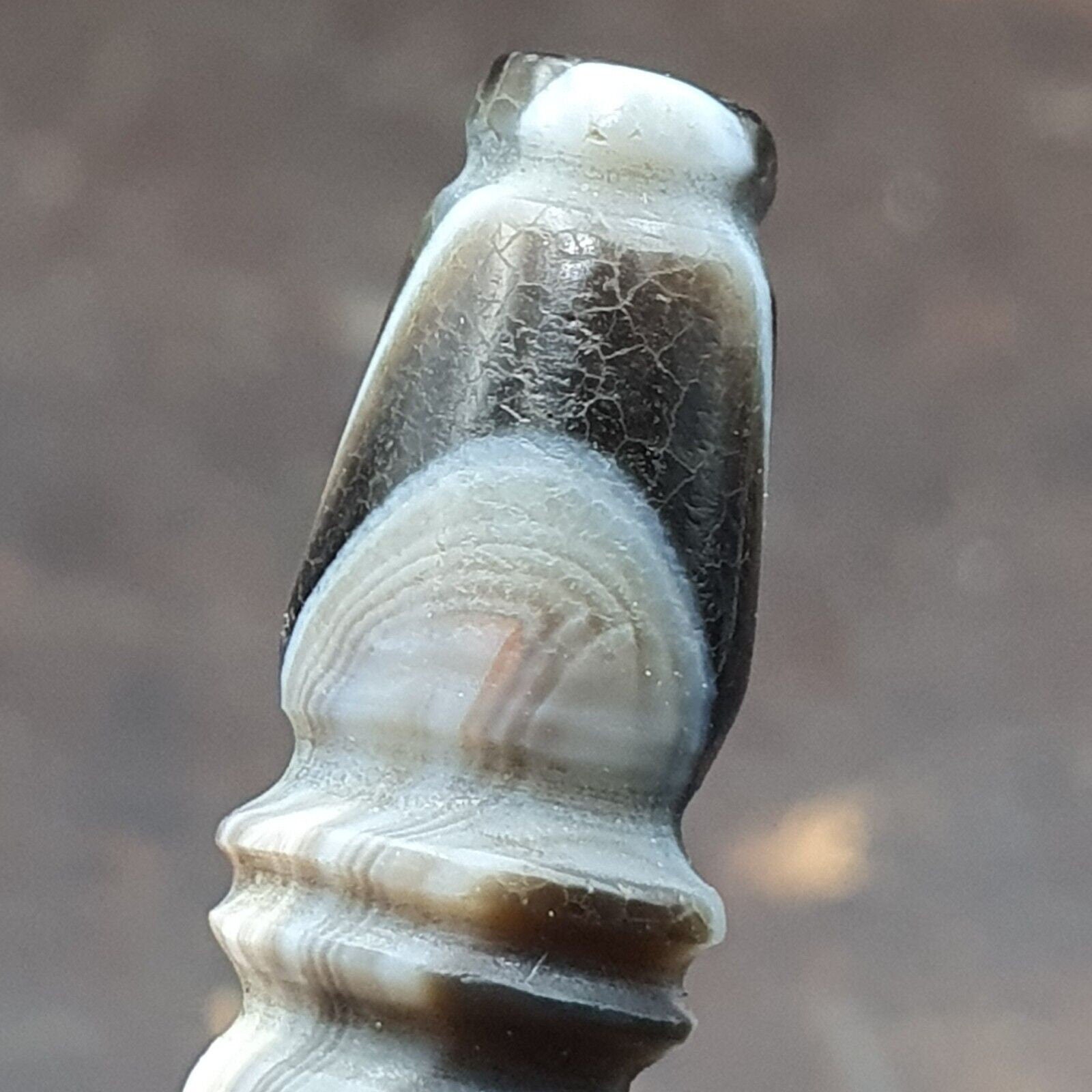 Very rare antique tibetan gray agate carving bead