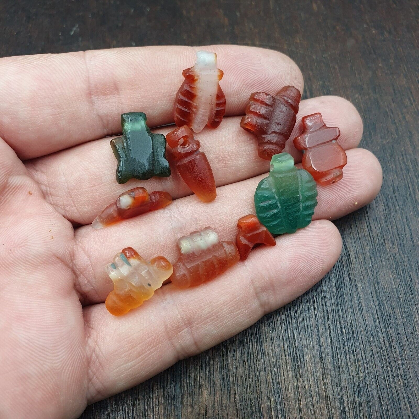 10 antique middle eastern mix carnelian agate & jasper amulet beads