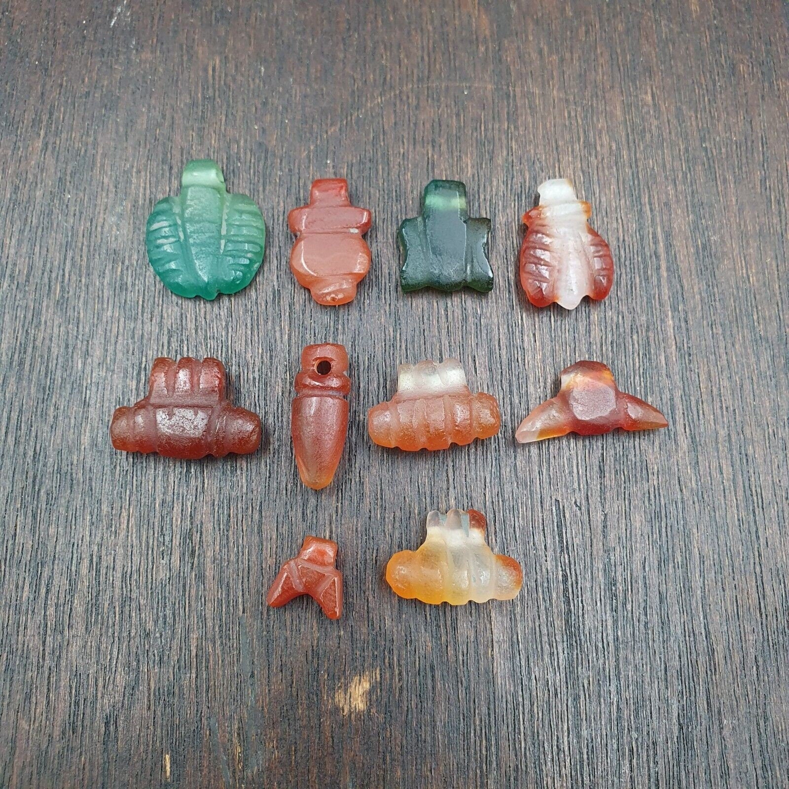 10 antique middle eastern mix carnelian agate & jasper amulet beads