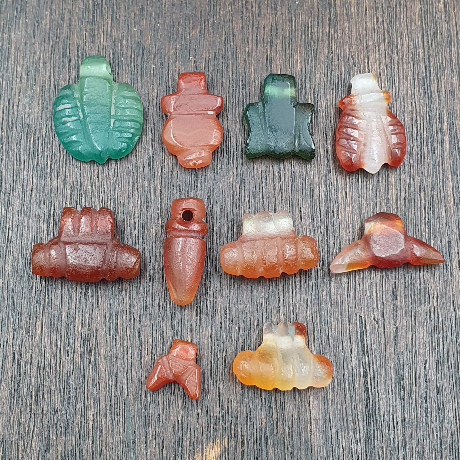 10 antique middle eastern mix carnelian agate & jasper amulet beads