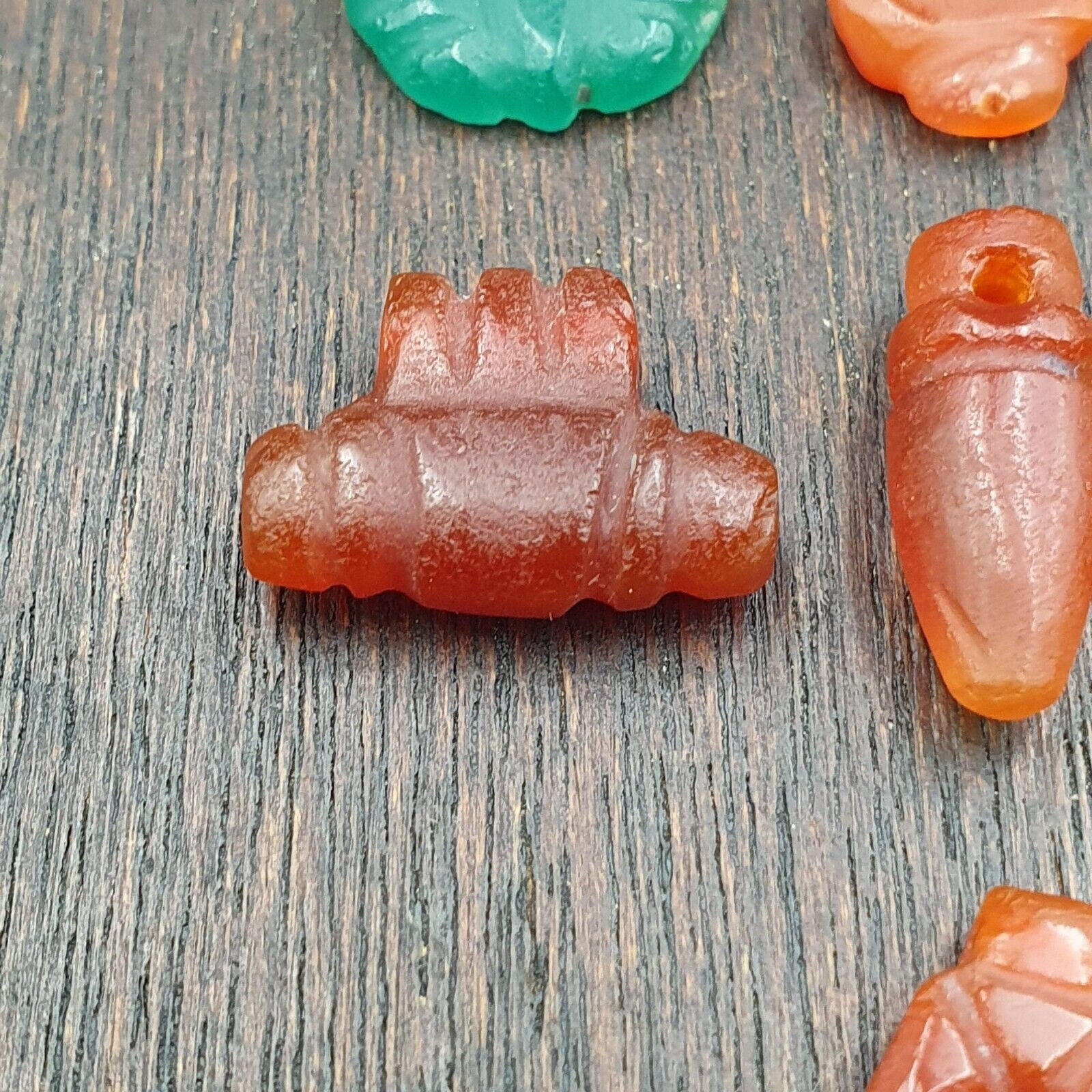 10 antique middle eastern mix carnelian agate & jasper amulet beads