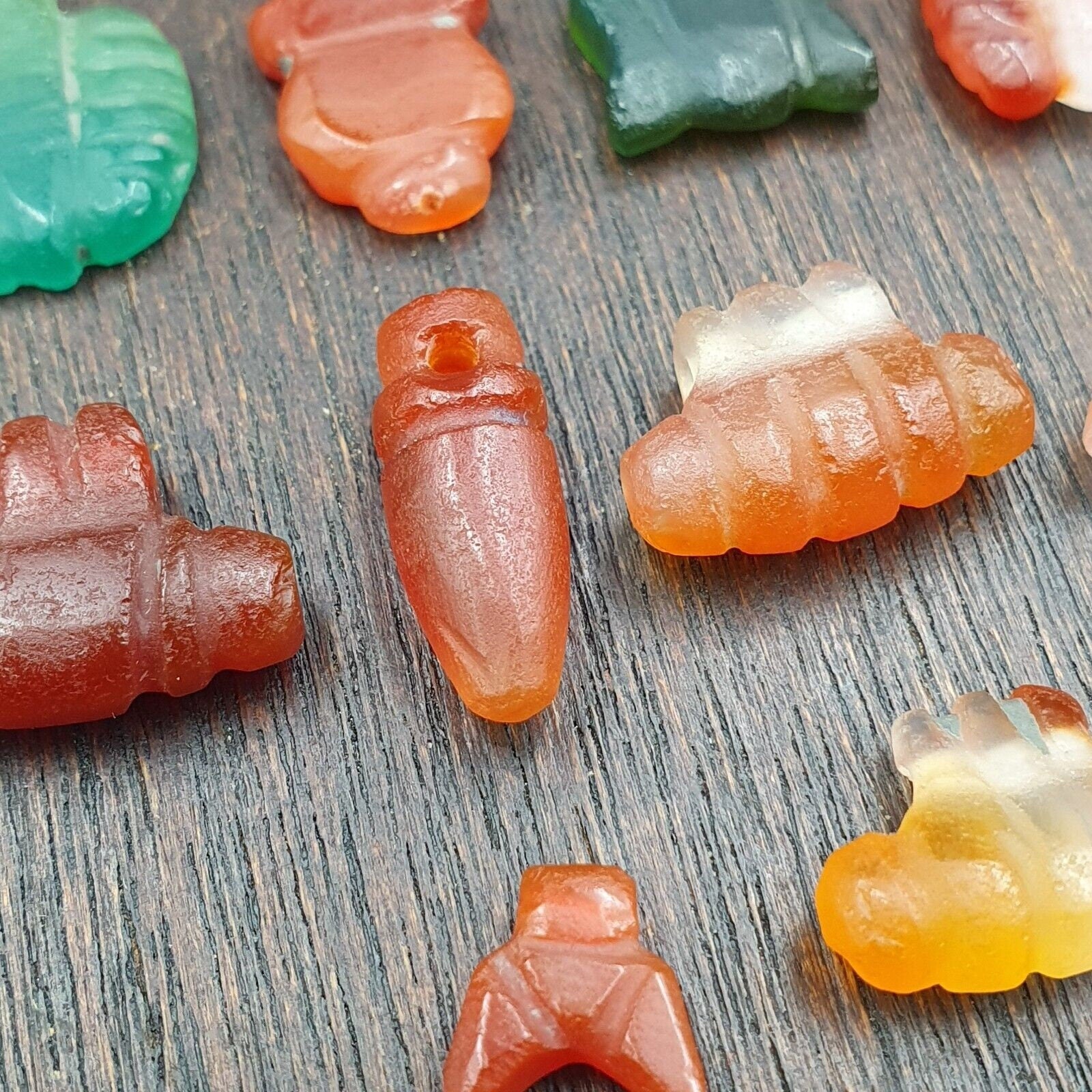 10 antique middle eastern mix carnelian agate & jasper amulet beads