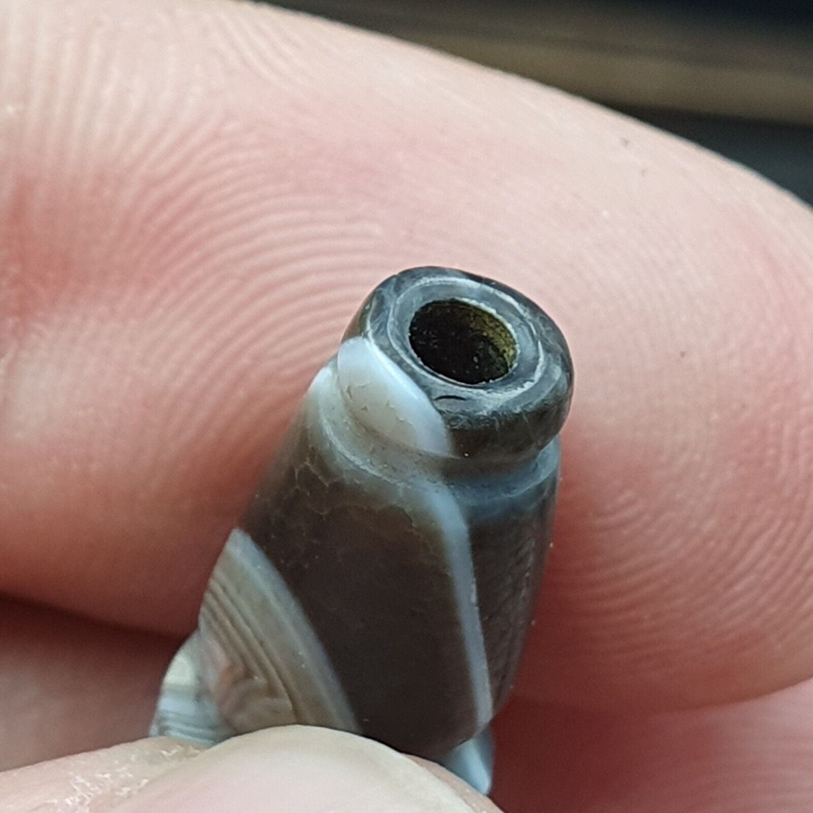 Very rare antique tibetan gray agate carving bead