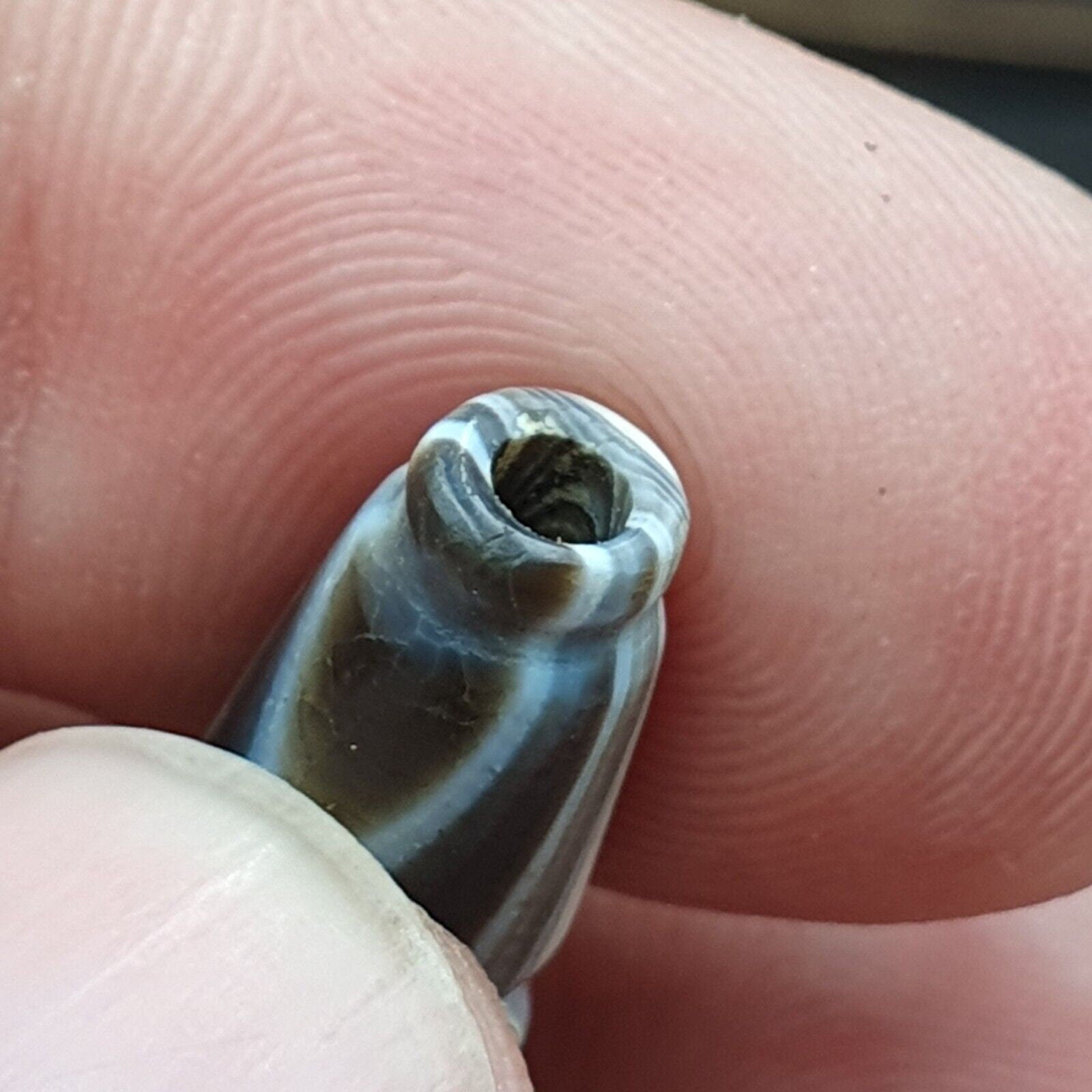 Very rare antique tibetan gray agate carving bead